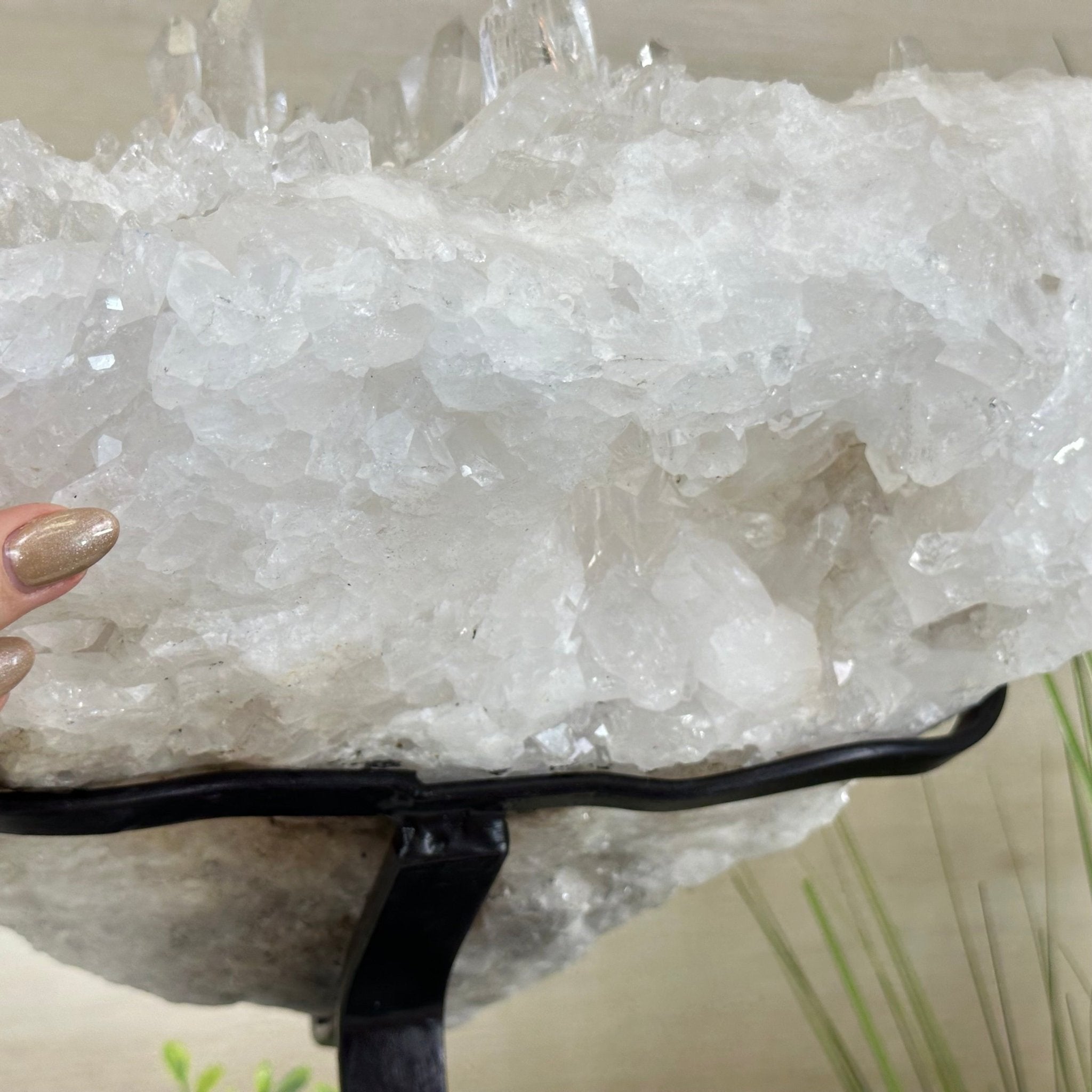 Super Quality Clear Quartz Cluster, Metal Stand, 33.7 lbs & 15.7" Tall 5495 - 0099 - Brazil GemsBrazil GemsSuper Quality Clear Quartz Cluster, Metal Stand, 33.7 lbs & 15.7" Tall 5495 - 0099Clusters on Fixed Bases5495 - 0099