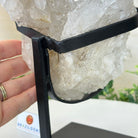 Super Quality Clear Quartz Cluster, Metal Stand, 6.1 lbs & 9.3" Tall 5495 - 0097 - Brazil GemsBrazil GemsSuper Quality Clear Quartz Cluster, Metal Stand, 6.1 lbs & 9.3" Tall 5495 - 0097Clusters on Fixed Bases5495 - 0097