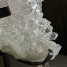 Super Quality Clear Quartz Cluster, Metal Stand, 6.1 lbs & 9.3" Tall 5495 - 0097 - Brazil GemsBrazil GemsSuper Quality Clear Quartz Cluster, Metal Stand, 6.1 lbs & 9.3" Tall 5495 - 0097Clusters on Fixed Bases5495 - 0097