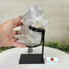 Super Quality Clear Quartz Cluster, Metal Stand, 6.1 lbs & 9.3" Tall 5495 - 0097 - Brazil GemsBrazil GemsSuper Quality Clear Quartz Cluster, Metal Stand, 6.1 lbs & 9.3" Tall 5495 - 0097Clusters on Fixed Bases5495 - 0097