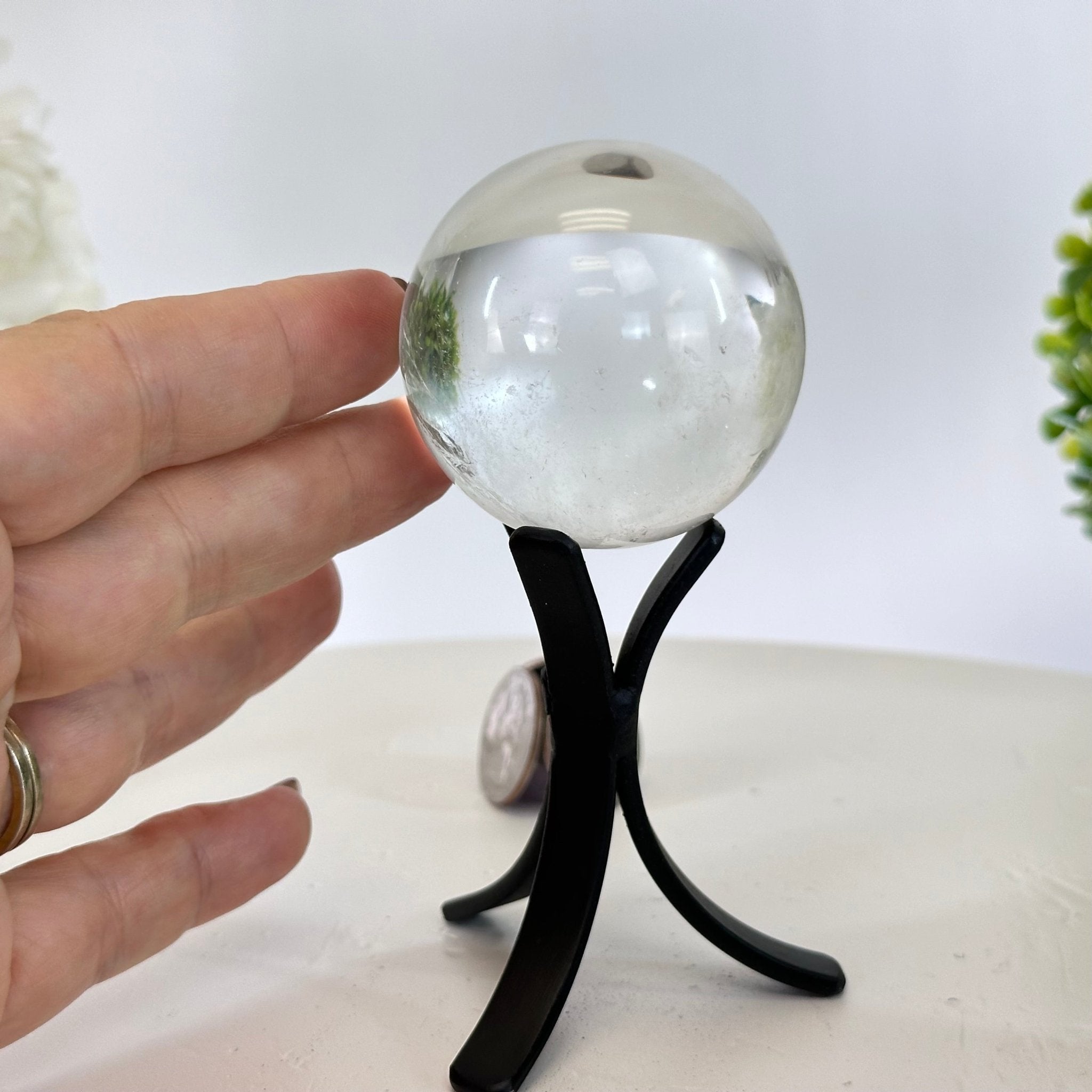 Super Quality Clear Quartz Sphere on a Metal Base, 0.4 lbs & 4.6" Tall #5631 - 0013 - Brazil GemsBrazil GemsSuper Quality Clear Quartz Sphere on a Metal Base, 0.4 lbs & 4.6" Tall #5631 - 0013Spheres5631 - 0013