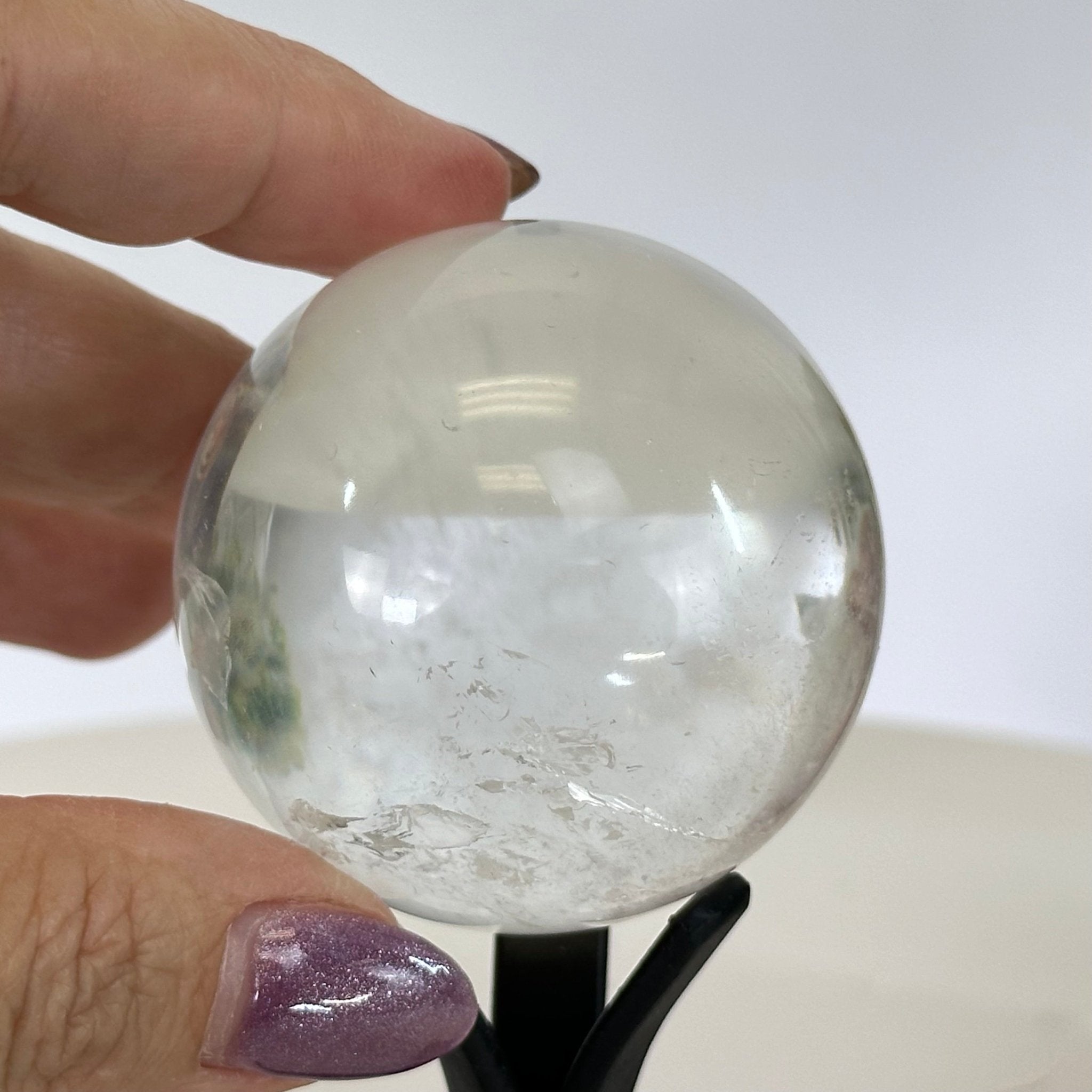 Super Quality Clear Quartz Sphere on a Metal Base, 0.4 lbs & 4.6" Tall #5631 - 0013 - Brazil GemsBrazil GemsSuper Quality Clear Quartz Sphere on a Metal Base, 0.4 lbs & 4.6" Tall #5631 - 0013Spheres5631 - 0013