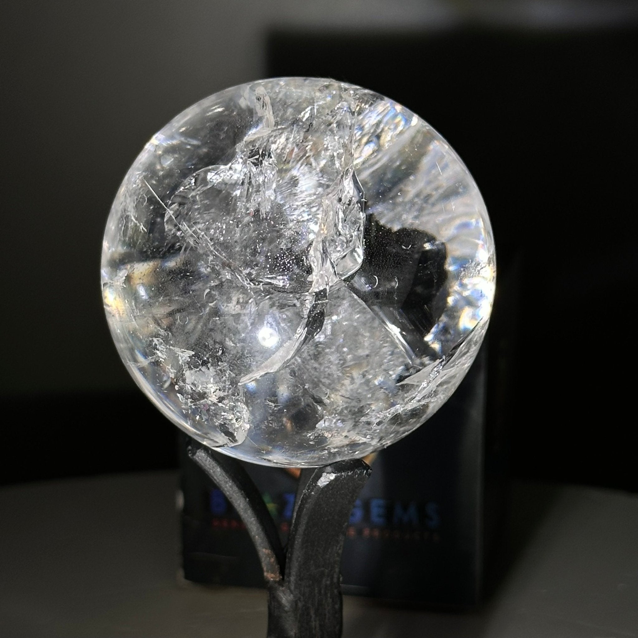 Super Quality Clear Quartz Sphere on a Metal Base, 0.6 lbs & 4.9" Tall #5631 - 0014 - Brazil GemsBrazil GemsSuper Quality Clear Quartz Sphere on a Metal Base, 0.6 lbs & 4.9" Tall #5631 - 0014Spheres5631 - 0014