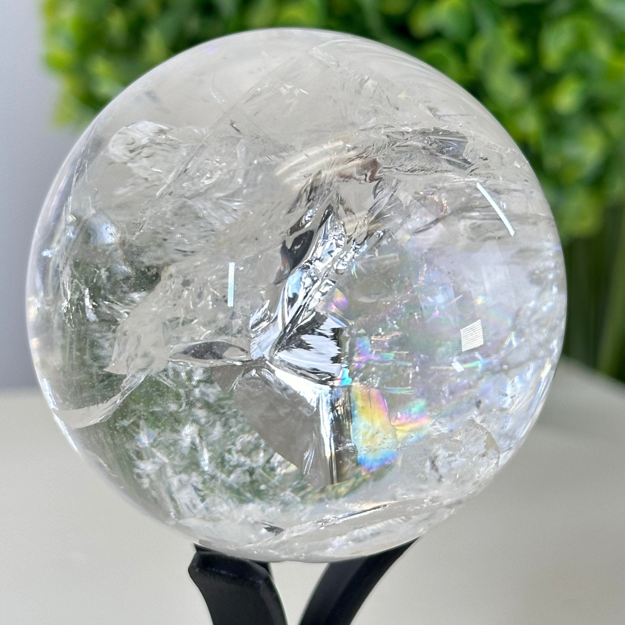 Super Quality Clear Quartz Sphere on a Metal Base, 0.6 lbs & 4.9" Tall #5631 - 0014 - Brazil GemsBrazil GemsSuper Quality Clear Quartz Sphere on a Metal Base, 0.6 lbs & 4.9" Tall #5631 - 0014Spheres5631 - 0014