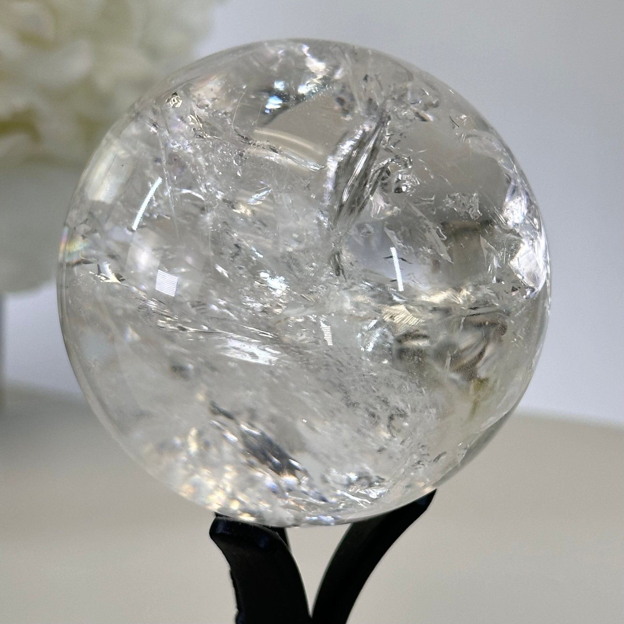 Super Quality Clear Quartz Sphere on a Metal Base, 0.6 lbs & 4.9" Tall #5631 - 0014 - Brazil GemsBrazil GemsSuper Quality Clear Quartz Sphere on a Metal Base, 0.6 lbs & 4.9" Tall #5631 - 0014Spheres5631 - 0014