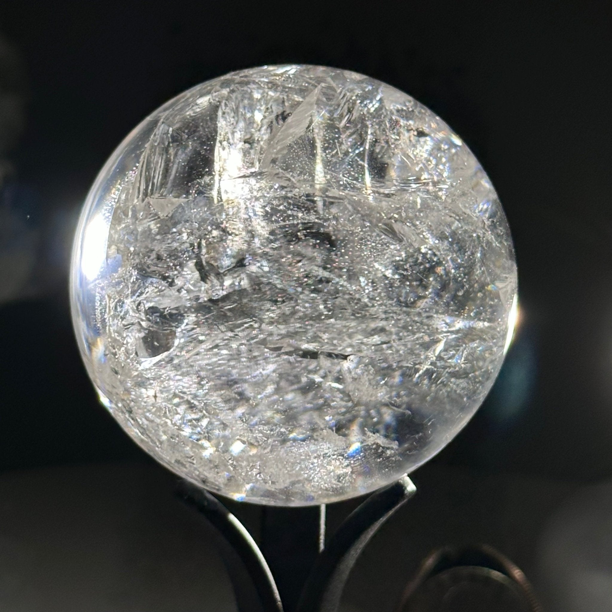 Super Quality Clear Quartz Sphere on a Metal Base, 0.6 lbs & 4.9" Tall #5631 - 0014 - Brazil GemsBrazil GemsSuper Quality Clear Quartz Sphere on a Metal Base, 0.6 lbs & 4.9" Tall #5631 - 0014Spheres5631 - 0014