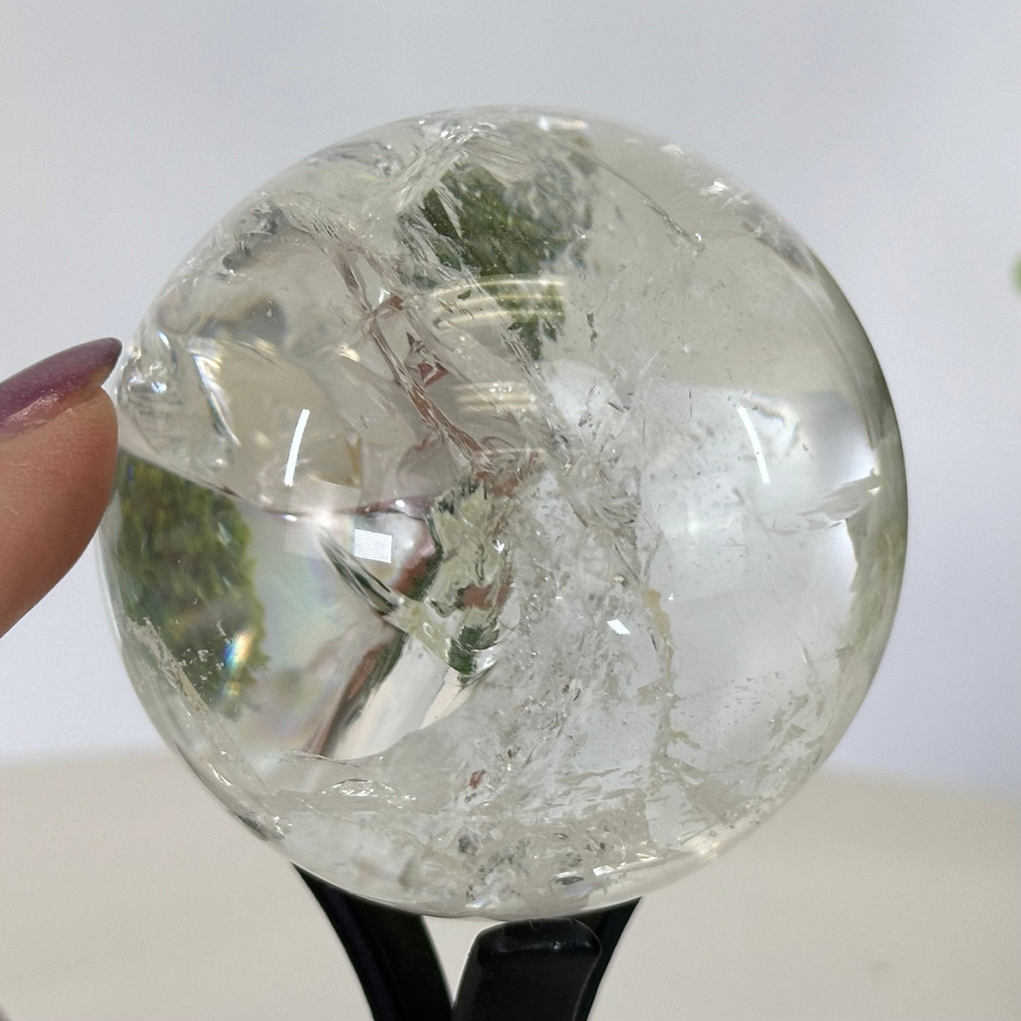 Super Quality Clear Quartz Sphere on a Metal Base, 0.6 lbs & 4.9" Tall #5631 - 0014 - Brazil GemsBrazil GemsSuper Quality Clear Quartz Sphere on a Metal Base, 0.6 lbs & 4.9" Tall #5631 - 0014Spheres5631 - 0014