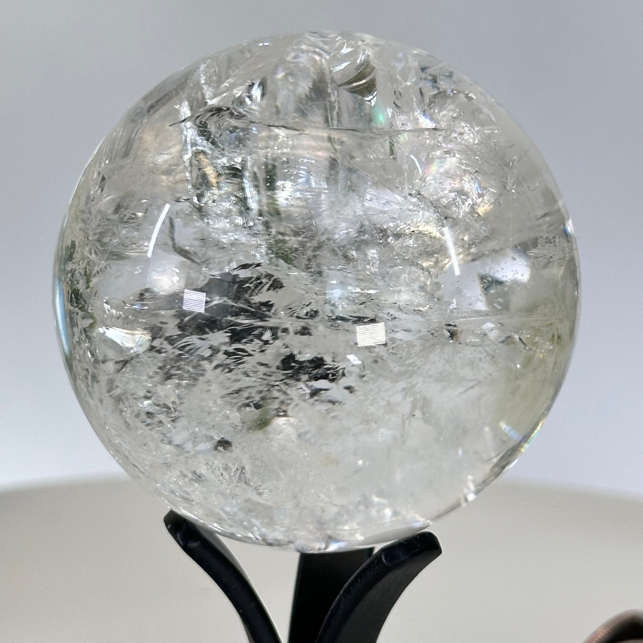 Super Quality Clear Quartz Sphere on a Metal Base, 0.6 lbs & 4.9" Tall #5631 - 0014 - Brazil GemsBrazil GemsSuper Quality Clear Quartz Sphere on a Metal Base, 0.6 lbs & 4.9" Tall #5631 - 0014Spheres5631 - 0014