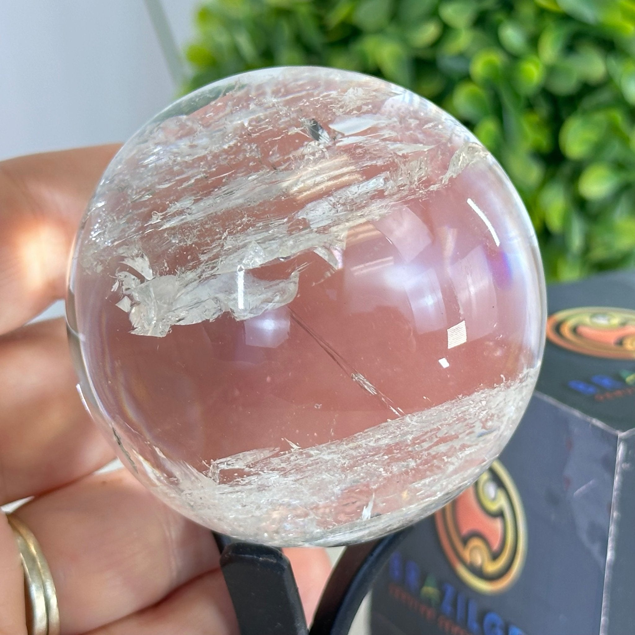 Super Quality Clear Quartz Sphere on a Metal Base, 0.7 lbs & 5" Tall #5631 - 0015 - Brazil GemsBrazil GemsSuper Quality Clear Quartz Sphere on a Metal Base, 0.7 lbs & 5" Tall #5631 - 0015Spheres5631 - 0015