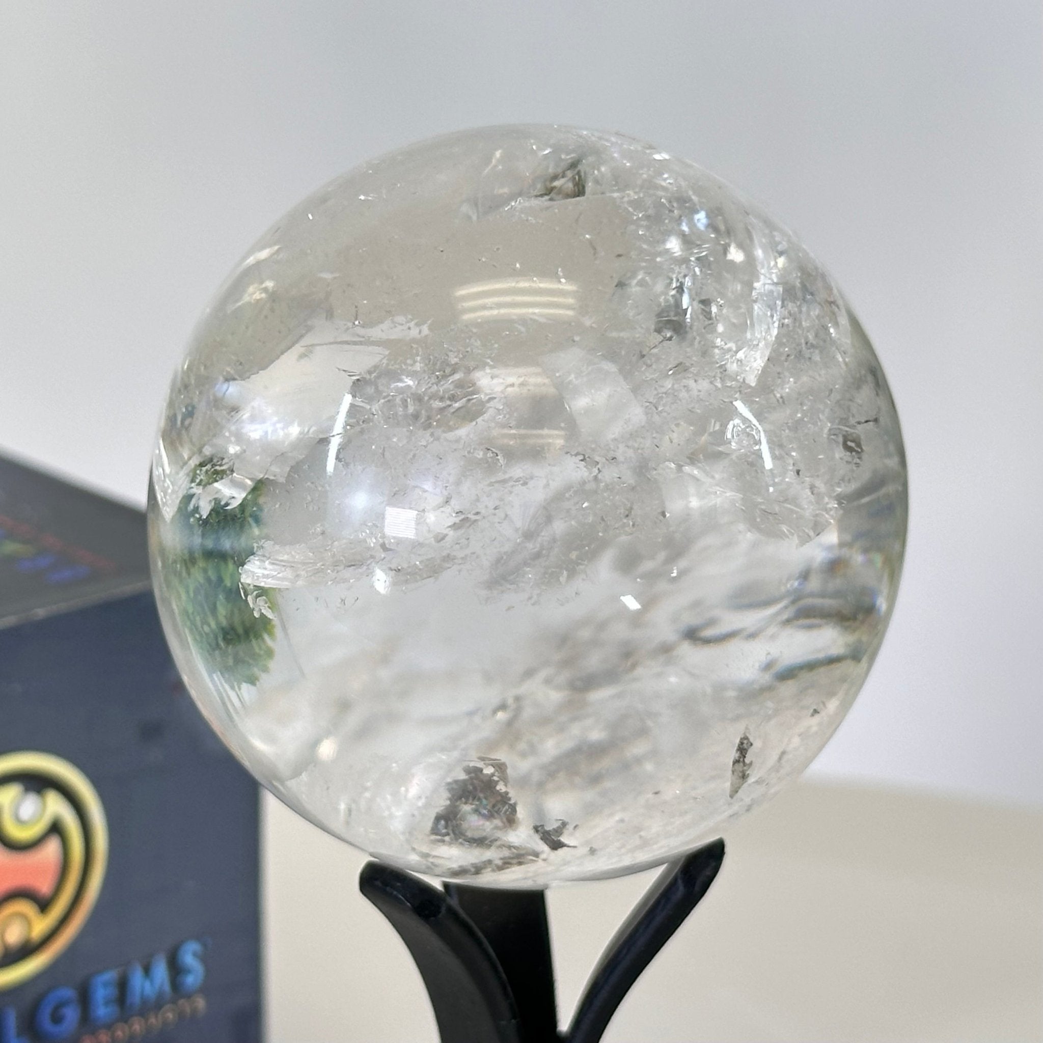 Super Quality Clear Quartz Sphere on a Metal Base, 0.7 lbs & 5" Tall #5631 - 0015 - Brazil GemsBrazil GemsSuper Quality Clear Quartz Sphere on a Metal Base, 0.7 lbs & 5" Tall #5631 - 0015Spheres5631 - 0015