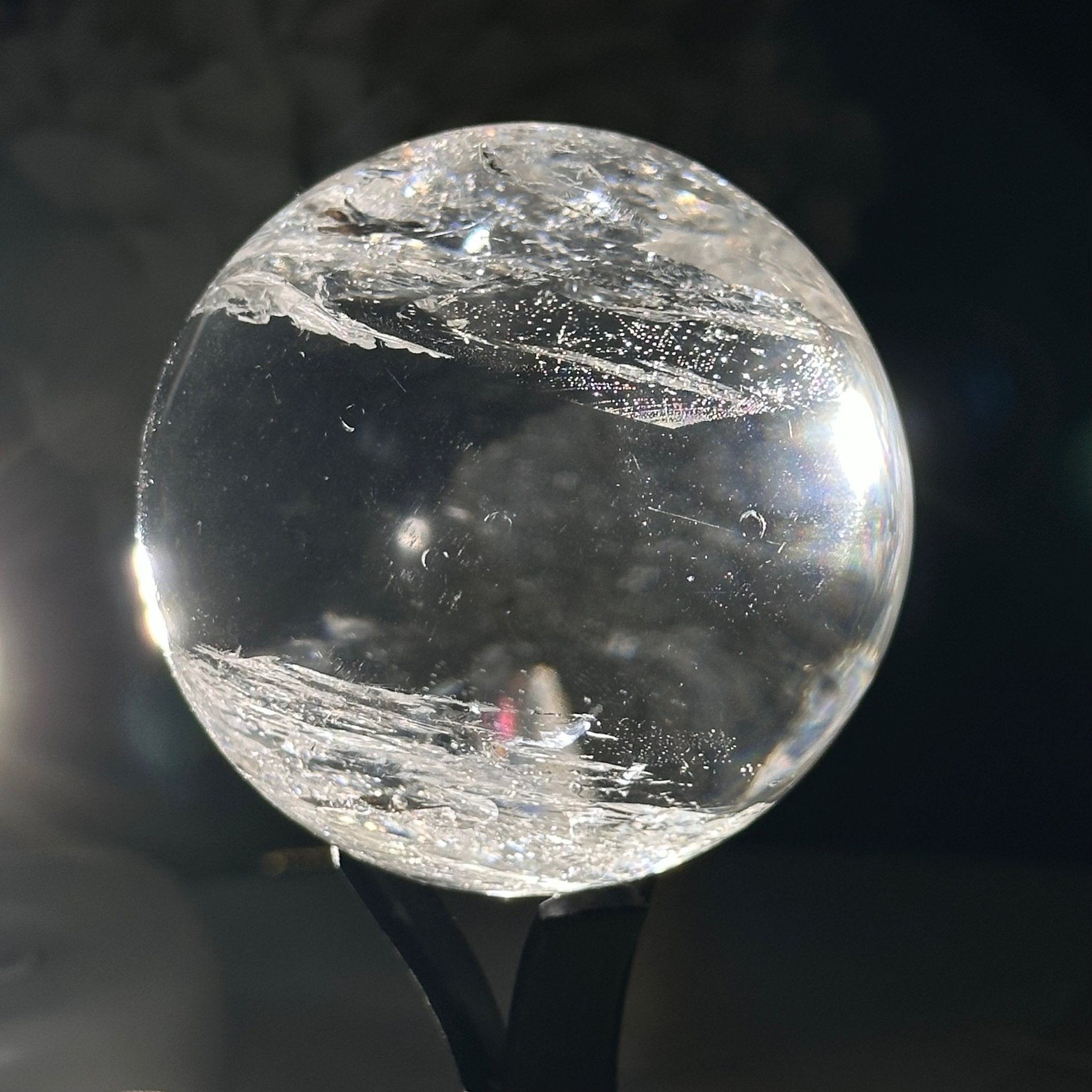 Super Quality Clear Quartz Sphere on a Metal Base, 0.7 lbs & 5" Tall #5631 - 0015 - Brazil GemsBrazil GemsSuper Quality Clear Quartz Sphere on a Metal Base, 0.7 lbs & 5" Tall #5631 - 0015Spheres5631 - 0015