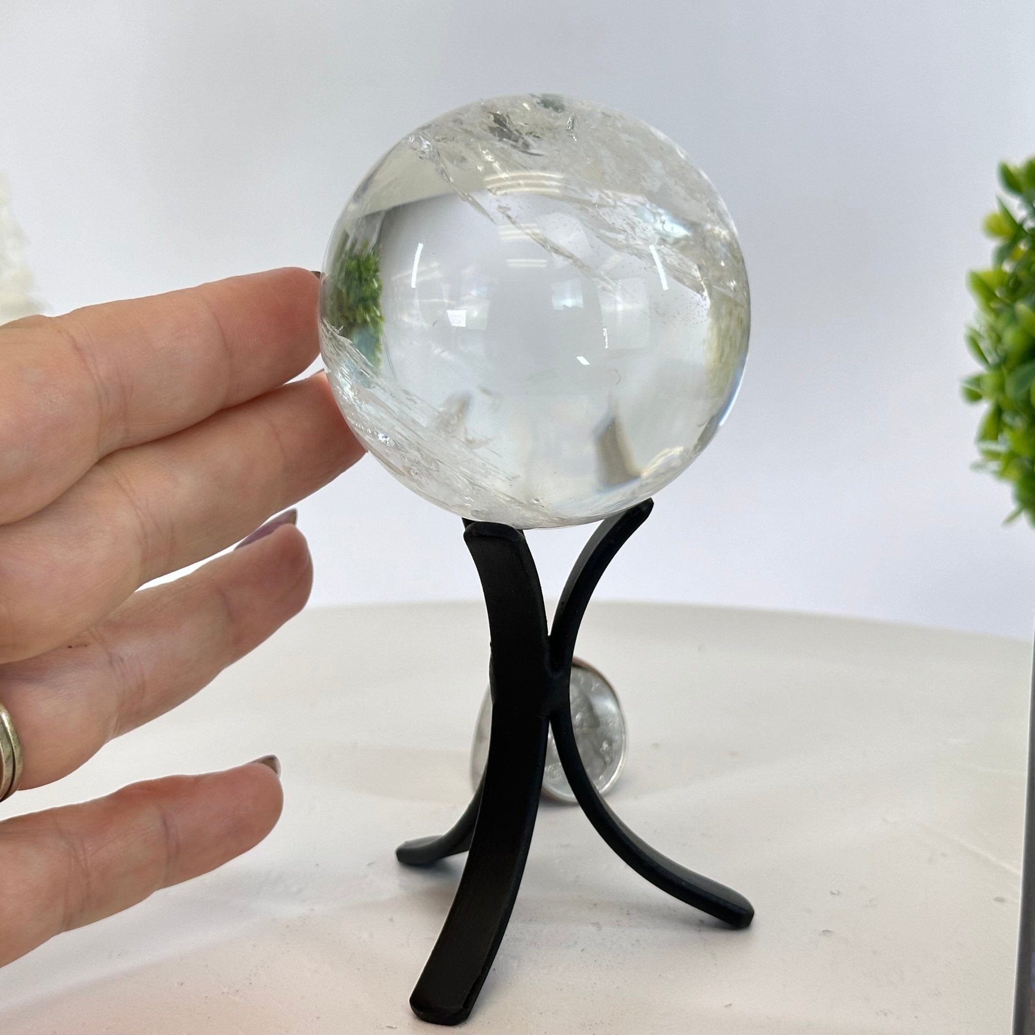 Super Quality Clear Quartz Sphere on a Metal Base, 0.7 lbs & 5" Tall #5631 - 0015 - Brazil GemsBrazil GemsSuper Quality Clear Quartz Sphere on a Metal Base, 0.7 lbs & 5" Tall #5631 - 0015Spheres5631 - 0015