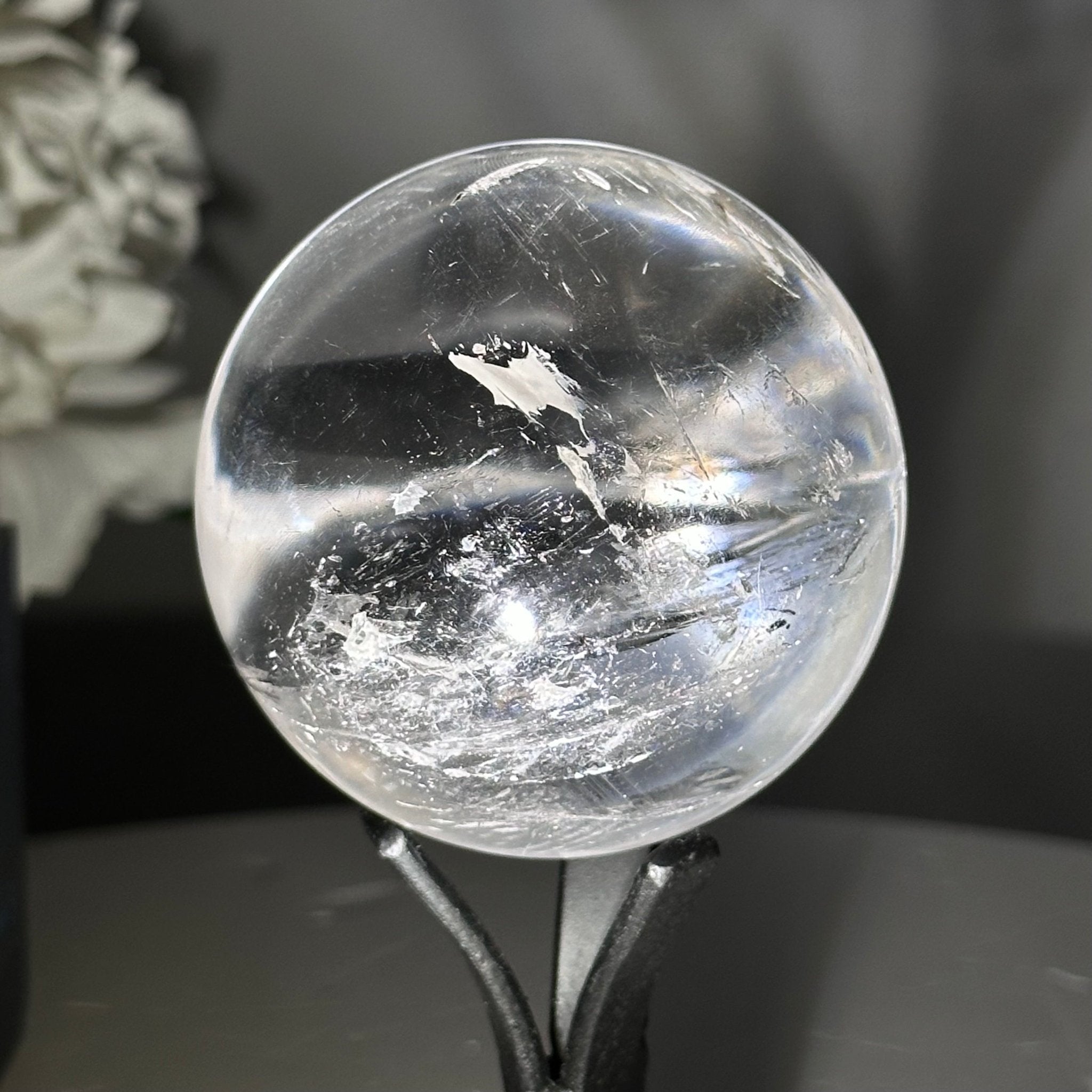 Super Quality Clear Quartz Sphere on a Metal Base, 0.7 lbs & 5.1" Tall #5631 - 0016 - Brazil GemsBrazil GemsSuper Quality Clear Quartz Sphere on a Metal Base, 0.7 lbs & 5.1" Tall #5631 - 0016Spheres5631 - 0016