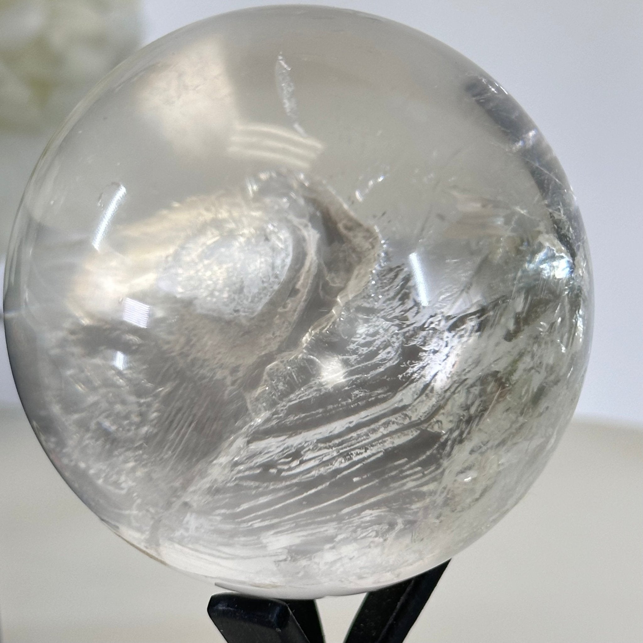 Super Quality Clear Quartz Sphere on a Metal Base, 0.7 lbs & 5.1" Tall #5631 - 0016 - Brazil GemsBrazil GemsSuper Quality Clear Quartz Sphere on a Metal Base, 0.7 lbs & 5.1" Tall #5631 - 0016Spheres5631 - 0016