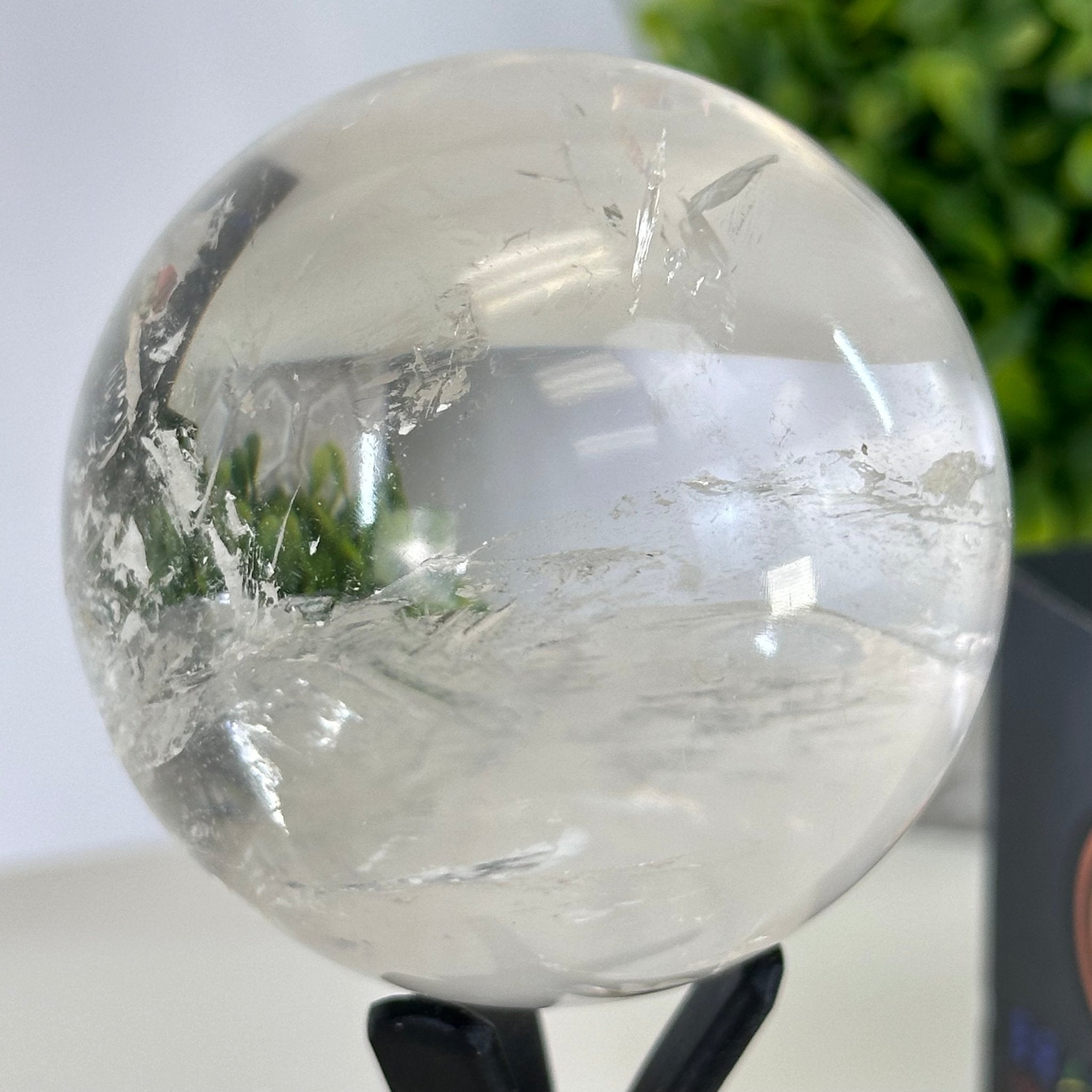 Super Quality Clear Quartz Sphere on a Metal Base, 0.7 lbs & 5.1" Tall #5631 - 0016 - Brazil GemsBrazil GemsSuper Quality Clear Quartz Sphere on a Metal Base, 0.7 lbs & 5.1" Tall #5631 - 0016Spheres5631 - 0016