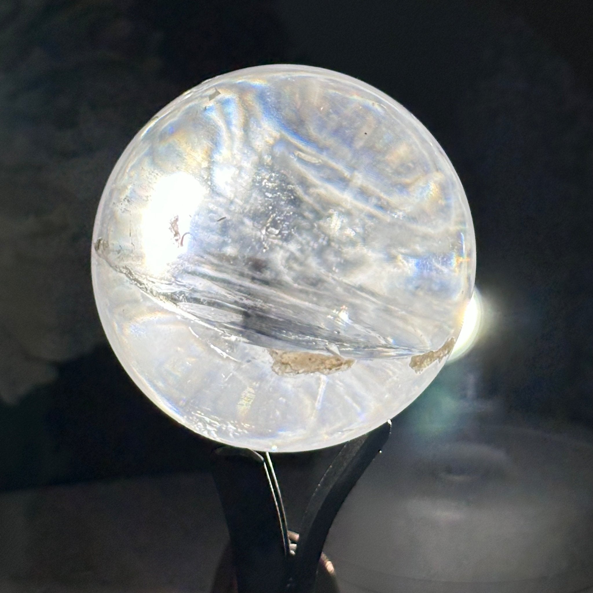 Super Quality Clear Quartz Sphere on a Metal Base, 0.7 lbs & 5.1" Tall #5631 - 0016 - Brazil GemsBrazil GemsSuper Quality Clear Quartz Sphere on a Metal Base, 0.7 lbs & 5.1" Tall #5631 - 0016Spheres5631 - 0016