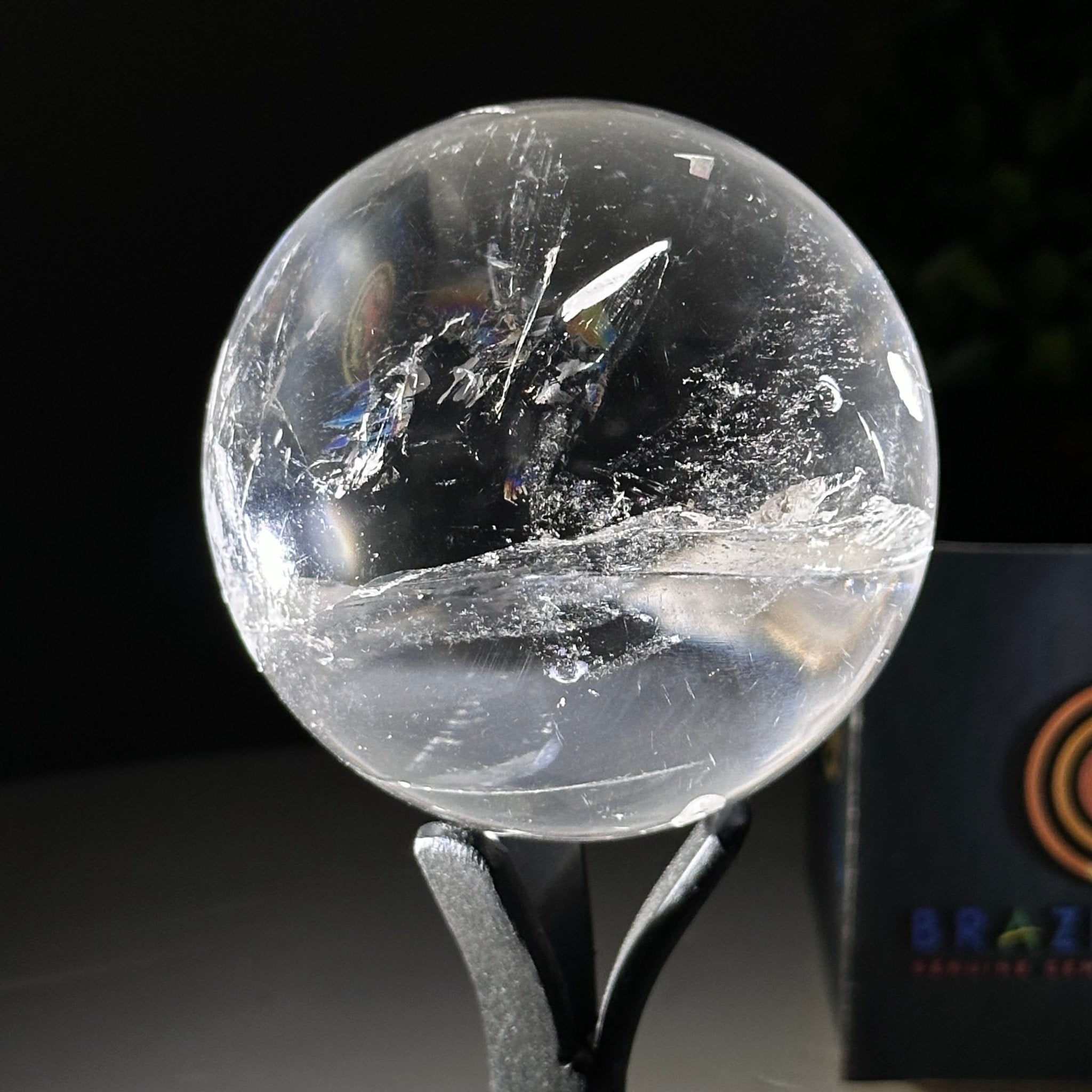 Super Quality Clear Quartz Sphere on a Metal Base, 0.7 lbs & 5.1" Tall #5631 - 0016 - Brazil GemsBrazil GemsSuper Quality Clear Quartz Sphere on a Metal Base, 0.7 lbs & 5.1" Tall #5631 - 0016Spheres5631 - 0016