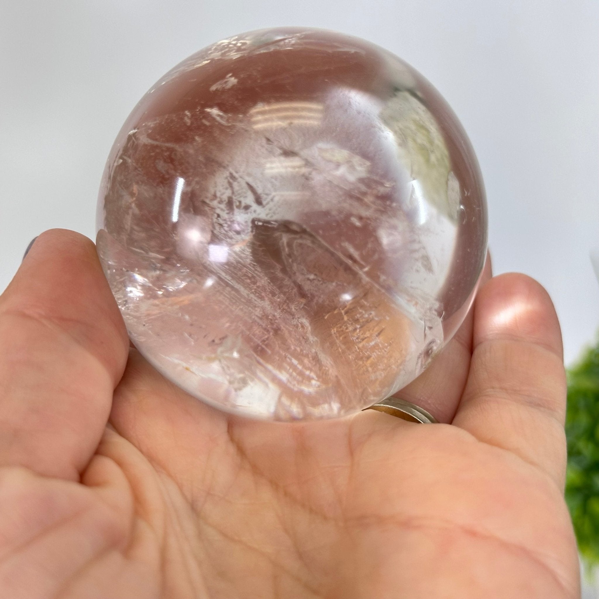 Super Quality Clear Quartz Sphere on a Metal Base, 0.7 lbs & 5.1" Tall #5631 - 0016 - Brazil GemsBrazil GemsSuper Quality Clear Quartz Sphere on a Metal Base, 0.7 lbs & 5.1" Tall #5631 - 0016Spheres5631 - 0016