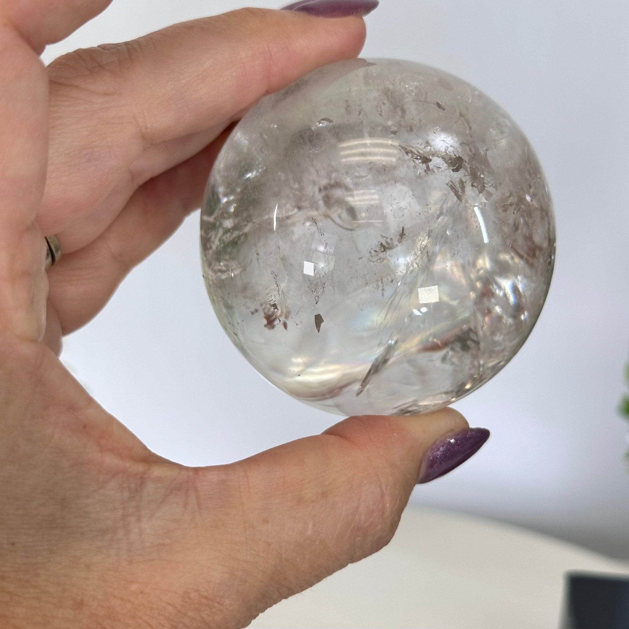 Super Quality Clear Quartz Sphere on a Metal Base, 0.8 lbs & 5.1" Tall #5631 - 0017 - Brazil GemsBrazil GemsSuper Quality Clear Quartz Sphere on a Metal Base, 0.8 lbs & 5.1" Tall #5631 - 0017Spheres5631 - 0017