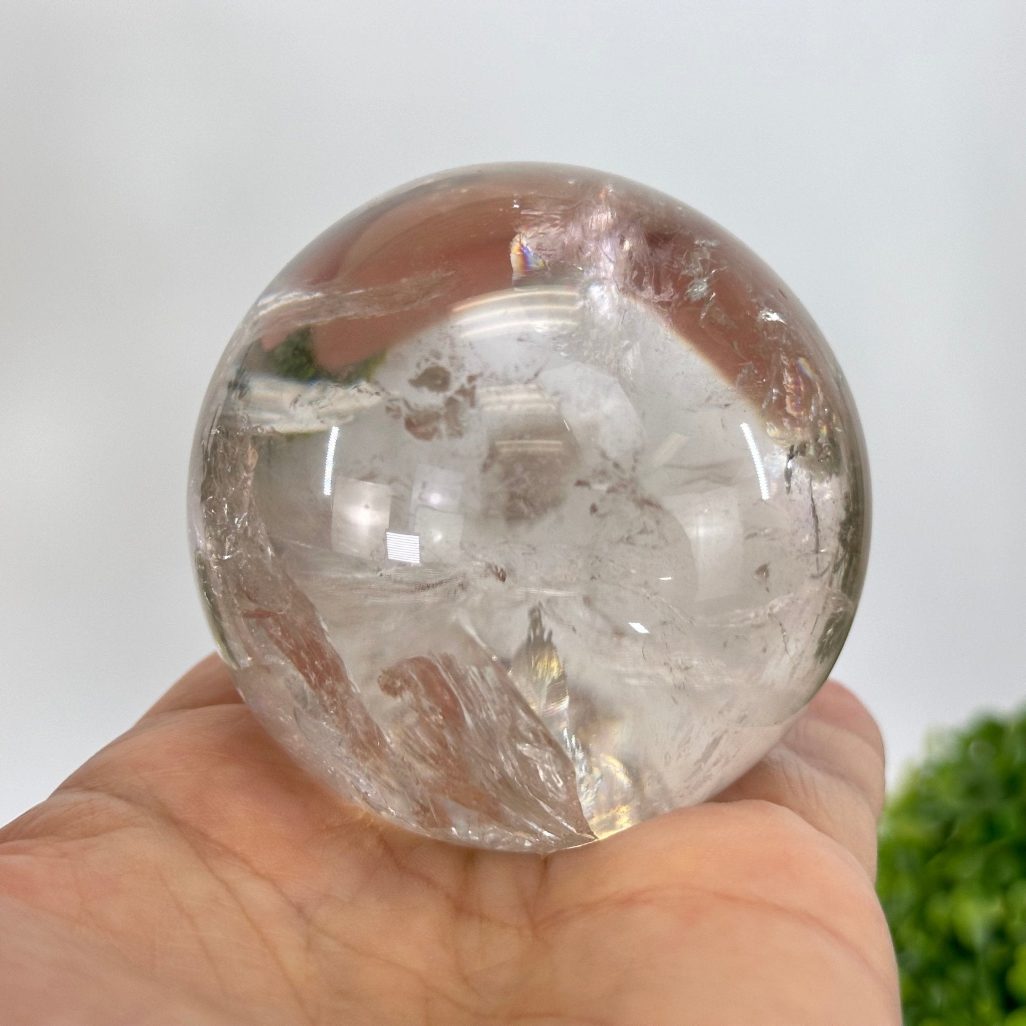 Super Quality Clear Quartz Sphere on a Metal Base, 0.9 lbs & 5.3" Tall #5631 - 0019 - Brazil GemsBrazil GemsSuper Quality Clear Quartz Sphere on a Metal Base, 0.9 lbs & 5.3" Tall #5631 - 0019Spheres5631 - 0019