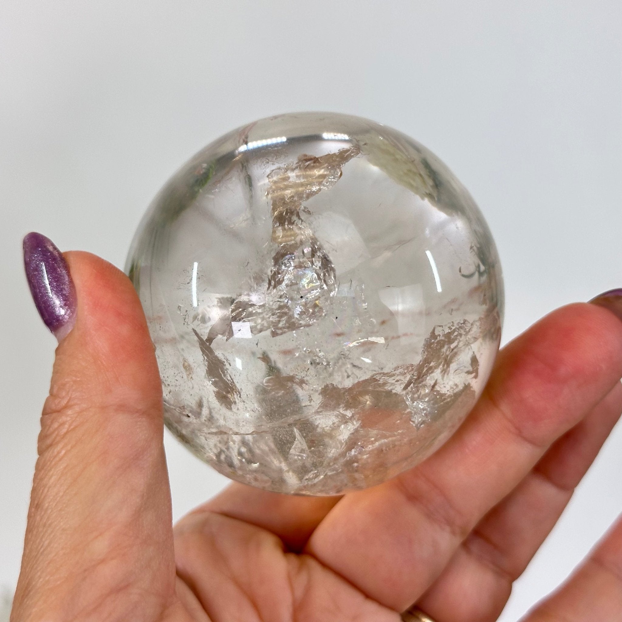 Super Quality Clear Quartz Sphere on a Metal Base, 0.9 lbs & 5.3" Tall #5631 - 0019 - Brazil GemsBrazil GemsSuper Quality Clear Quartz Sphere on a Metal Base, 0.9 lbs & 5.3" Tall #5631 - 0019Spheres5631 - 0019