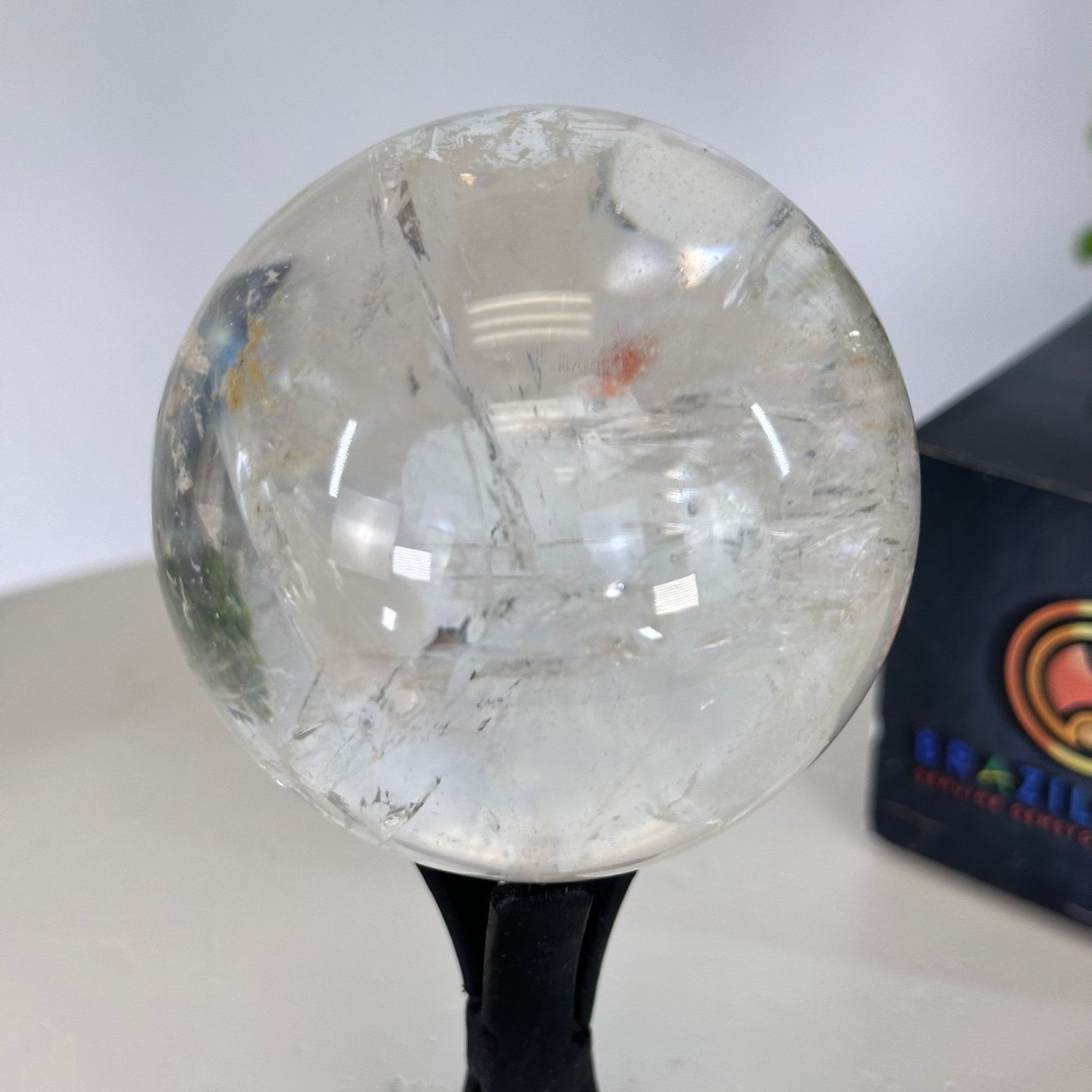 Super Quality Clear Quartz Sphere on a Metal Base, 1 lb & 5.4" Tall #5631 - 0020 - Brazil GemsBrazil GemsSuper Quality Clear Quartz Sphere on a Metal Base, 1 lb & 5.4" Tall #5631 - 0020Spheres5631 - 0020