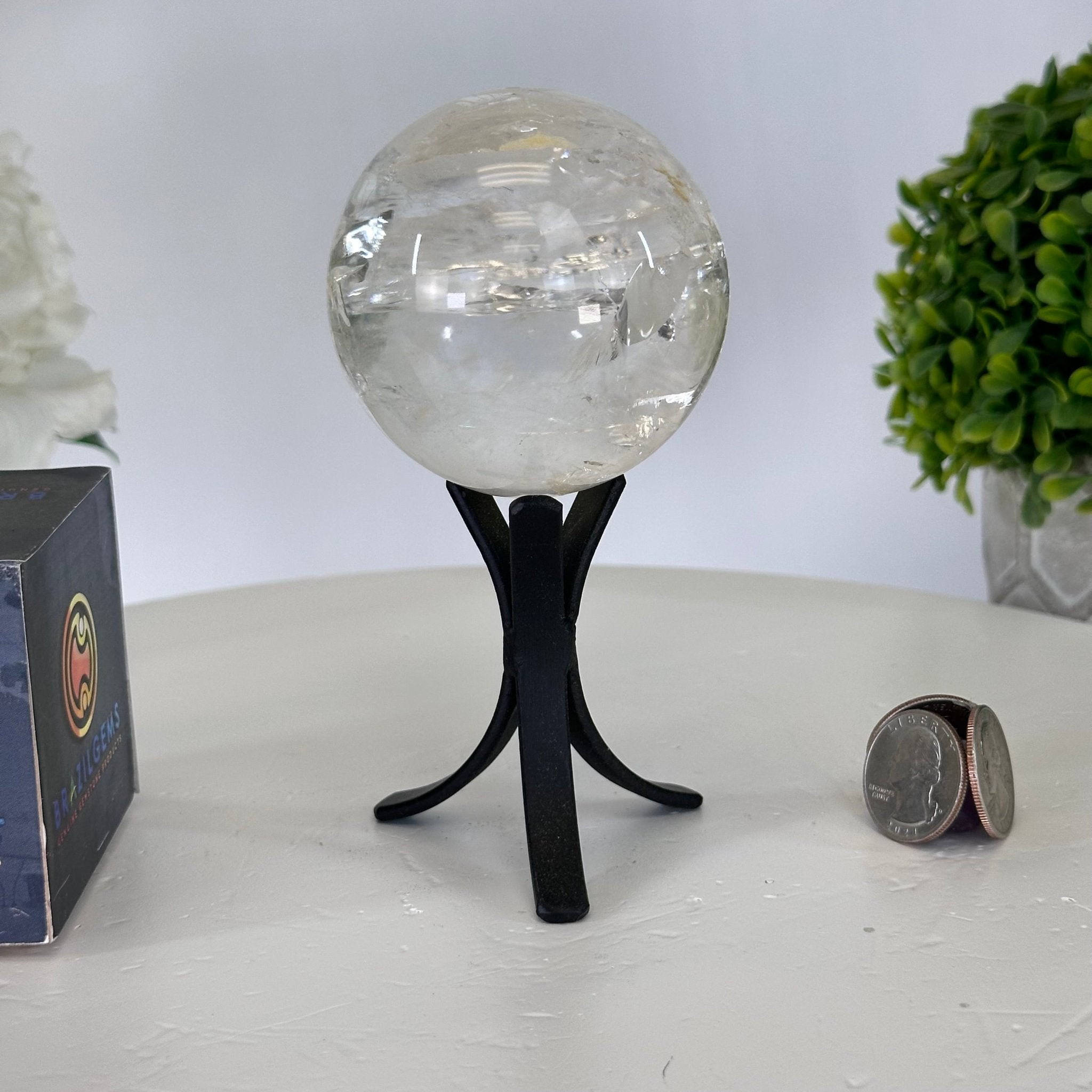 Super Quality Clear Quartz Sphere on a Metal Base, 1 lb & 5.4" Tall #5631 - 0020 - Brazil GemsBrazil GemsSuper Quality Clear Quartz Sphere on a Metal Base, 1 lb & 5.4" Tall #5631 - 0020Spheres5631 - 0020