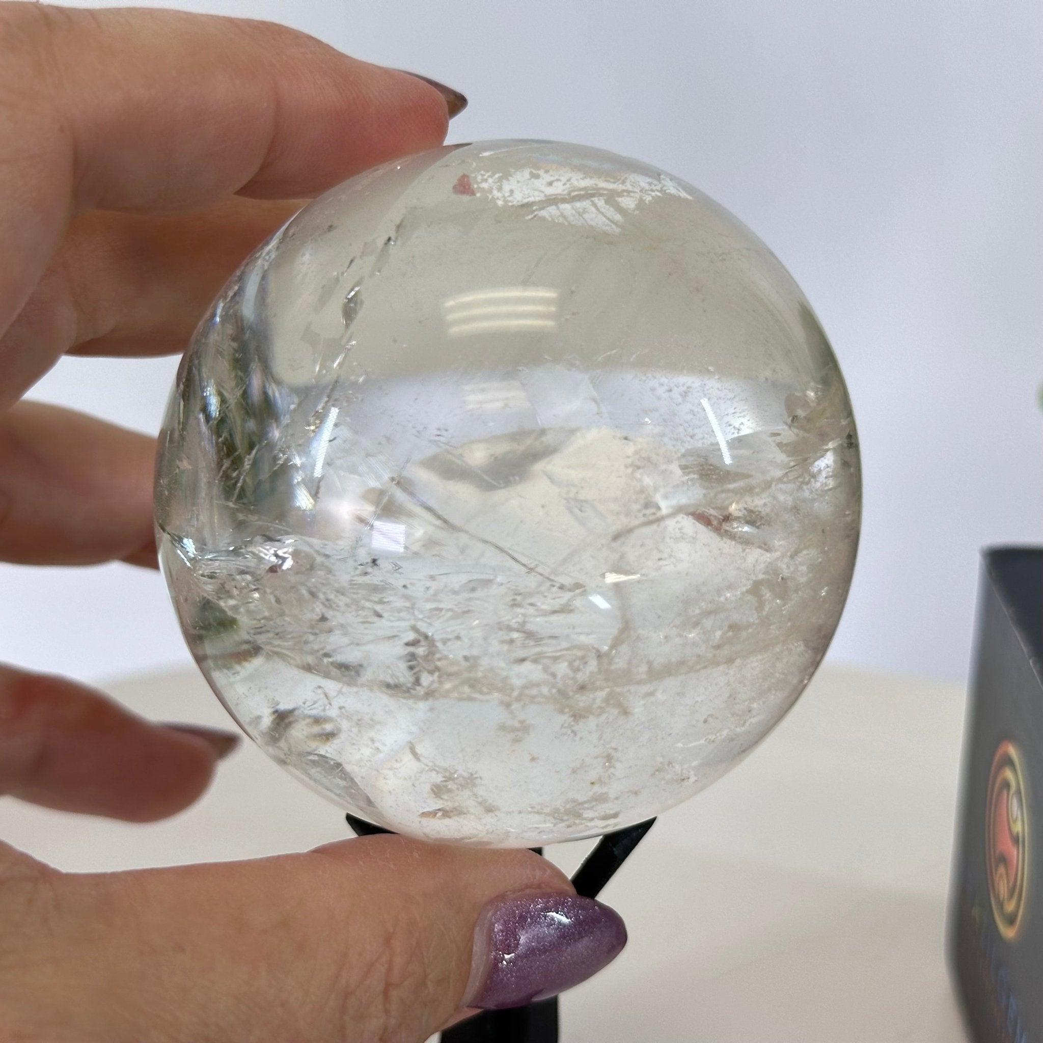 Super Quality Clear Quartz Sphere on a Metal Base, 1 lb & 5.4" Tall #5631 - 0020 - Brazil GemsBrazil GemsSuper Quality Clear Quartz Sphere on a Metal Base, 1 lb & 5.4" Tall #5631 - 0020Spheres5631 - 0020