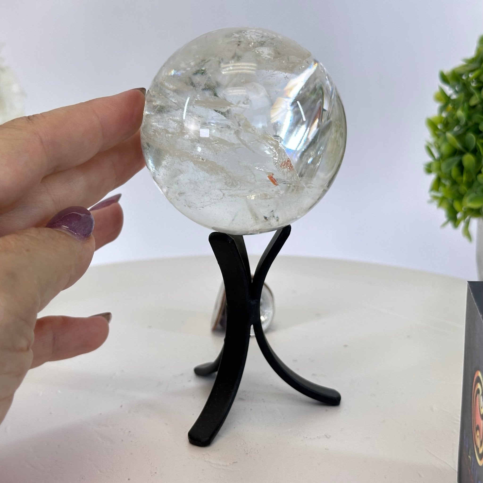 Super Quality Clear Quartz Sphere on a Metal Base, 1 lb & 5.4" Tall #5631 - 0020 - Brazil GemsBrazil GemsSuper Quality Clear Quartz Sphere on a Metal Base, 1 lb & 5.4" Tall #5631 - 0020Spheres5631 - 0020