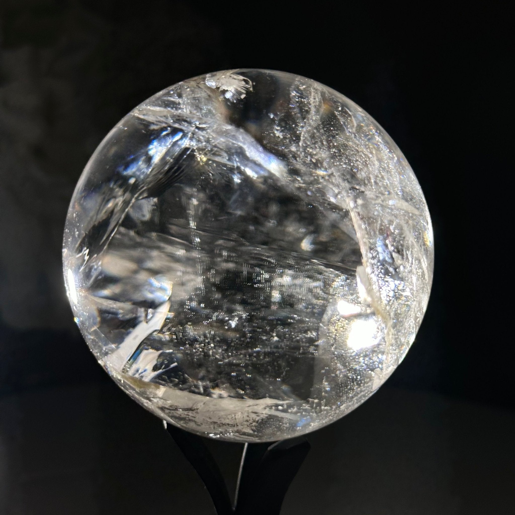 Super Quality Clear Quartz Sphere on a Metal Base, 1 lb & 5.4" Tall #5631 - 0020 - Brazil GemsBrazil GemsSuper Quality Clear Quartz Sphere on a Metal Base, 1 lb & 5.4" Tall #5631 - 0020Spheres5631 - 0020