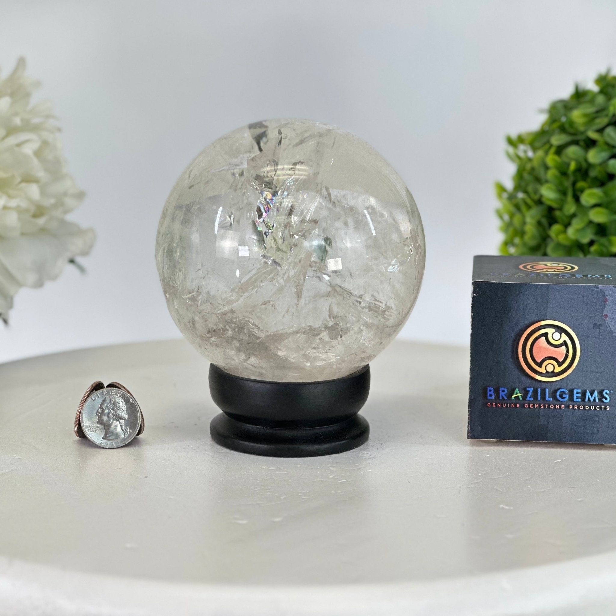 Super Quality Clear Quartz Sphere on a Metal Base 3.8 lbs & 5.2" Tall #5631 - 0031 - Brazil GemsBrazil GemsSuper Quality Clear Quartz Sphere on a Metal Base 3.8 lbs & 5.2" Tall #5631 - 0031Spheres5631 - 0031