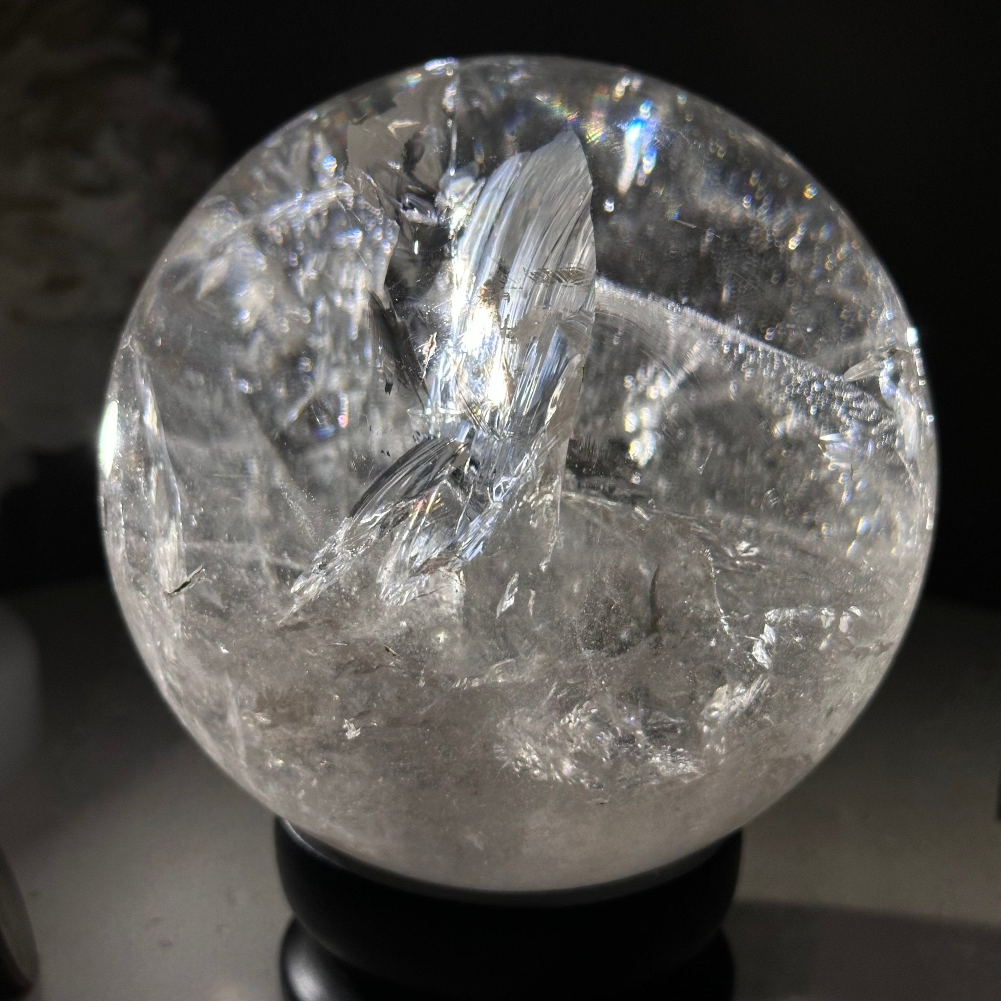 Super Quality Clear Quartz Sphere on a Metal Base 3.8 lbs & 5.2" Tall #5631 - 0031 - Brazil GemsBrazil GemsSuper Quality Clear Quartz Sphere on a Metal Base 3.8 lbs & 5.2" Tall #5631 - 0031Spheres5631 - 0031