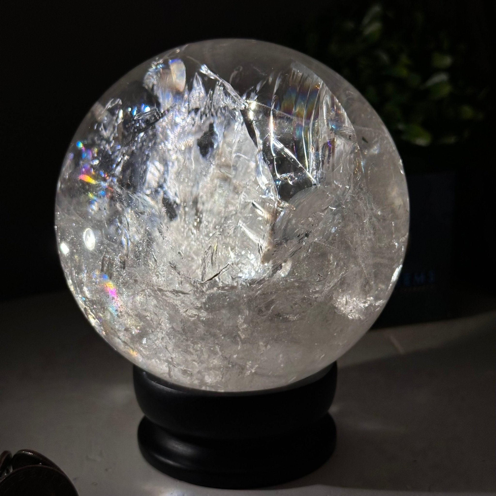 Super Quality Clear Quartz Sphere on a Metal Base 3.8 lbs & 5.2" Tall #5631 - 0031 - Brazil GemsBrazil GemsSuper Quality Clear Quartz Sphere on a Metal Base 3.8 lbs & 5.2" Tall #5631 - 0031Spheres5631 - 0031