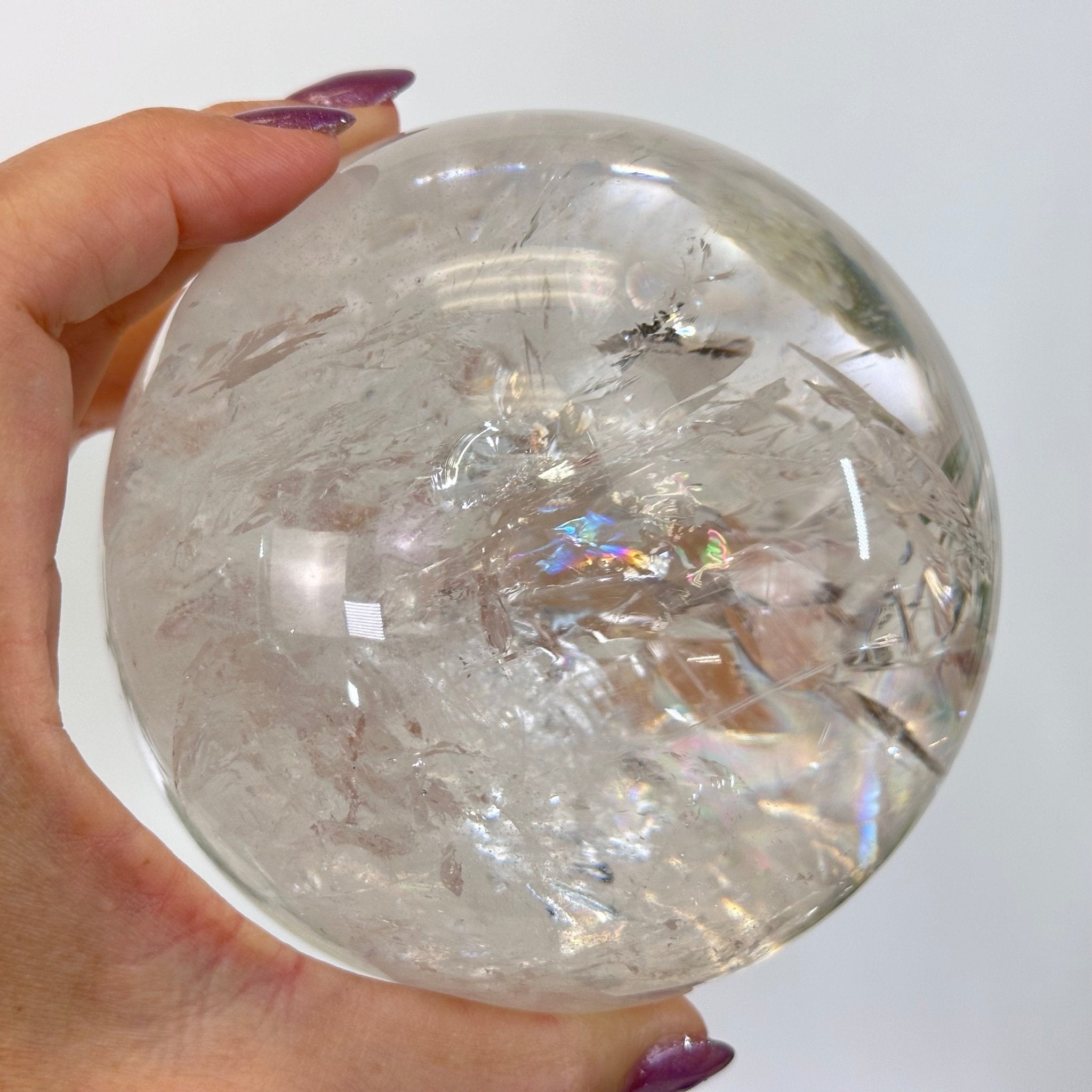 Super Quality Clear Quartz Sphere on a Metal Base 3.8 lbs & 5.2" Tall #5631 - 0031 - Brazil GemsBrazil GemsSuper Quality Clear Quartz Sphere on a Metal Base 3.8 lbs & 5.2" Tall #5631 - 0031Spheres5631 - 0031