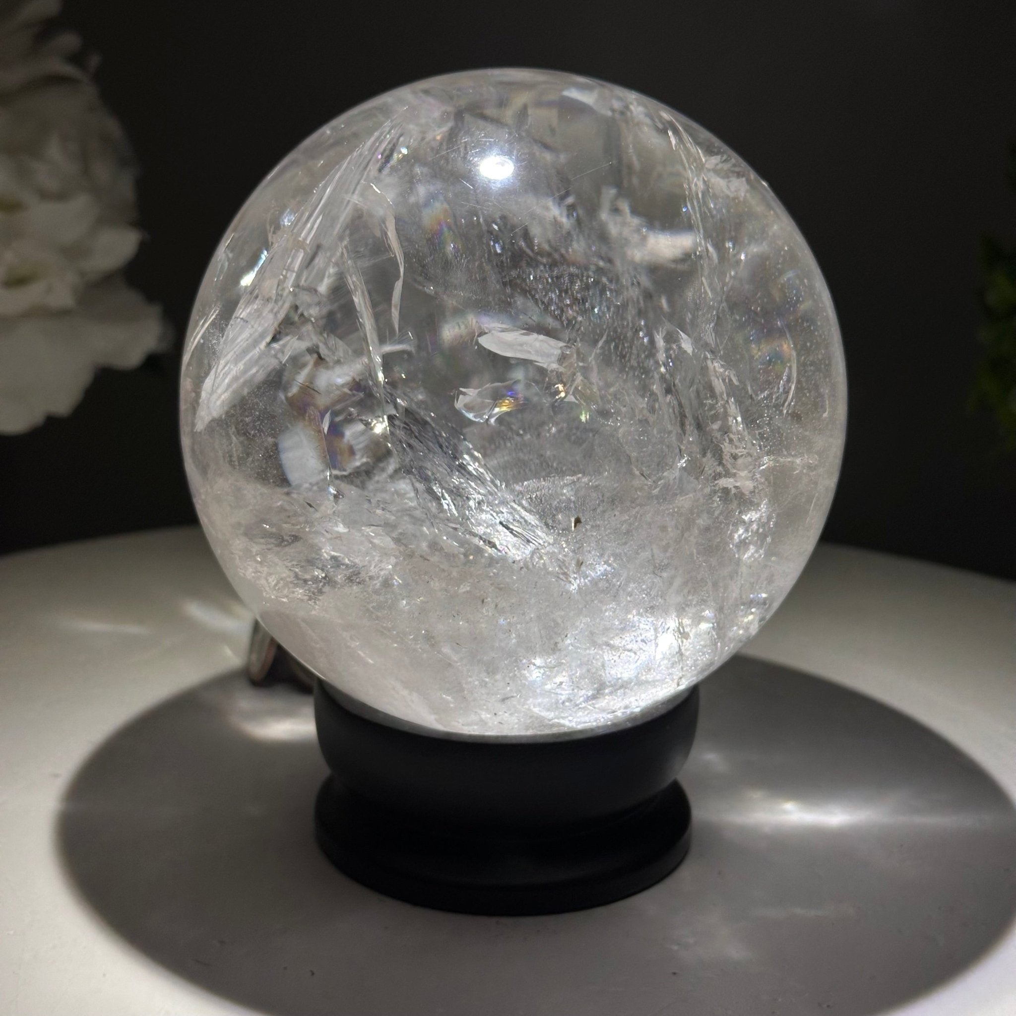 Super Quality Clear Quartz Sphere on a Metal Base 3.8 lbs & 5.2" Tall #5631 - 0031 - Brazil GemsBrazil GemsSuper Quality Clear Quartz Sphere on a Metal Base 3.8 lbs & 5.2" Tall #5631 - 0031Spheres5631 - 0031