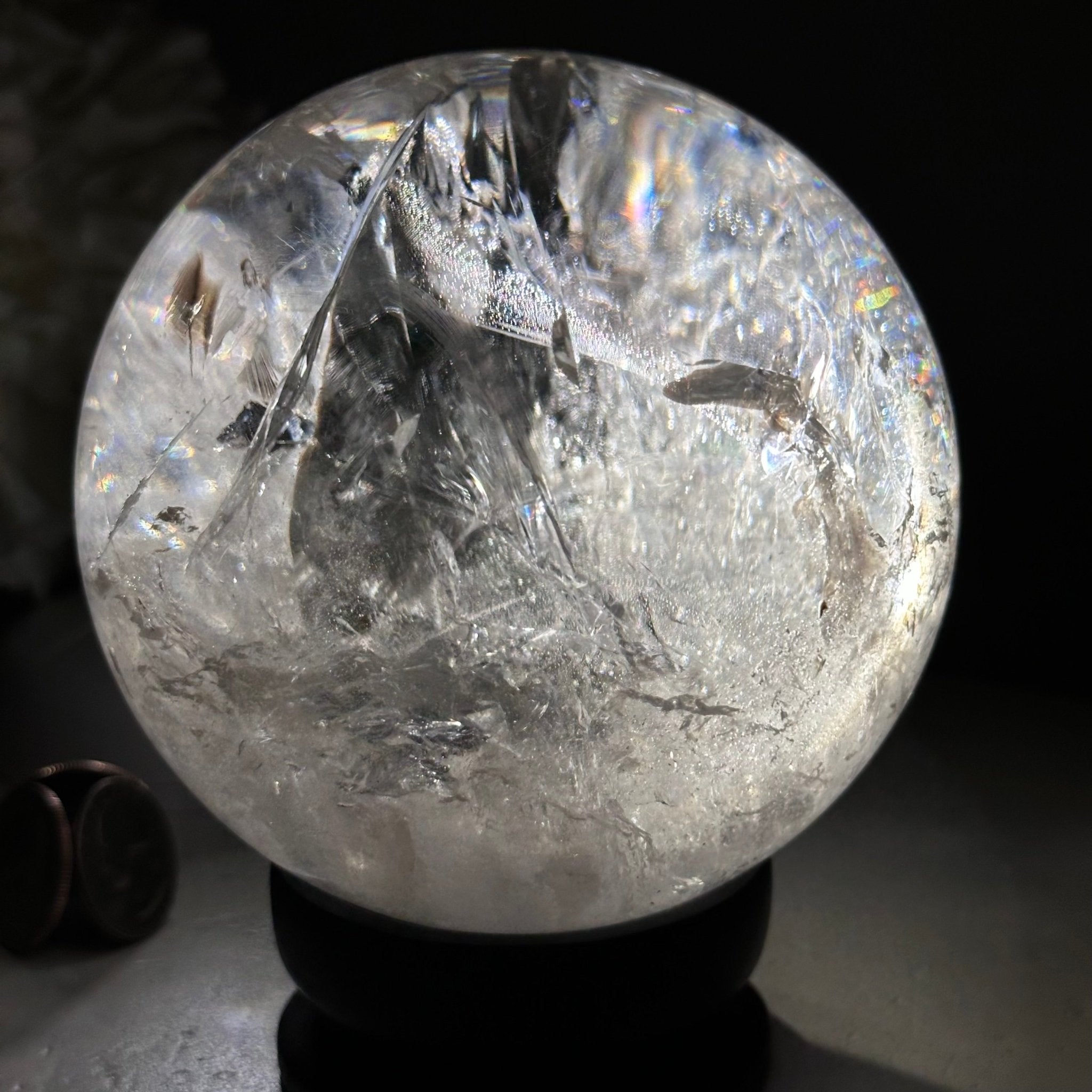 Super Quality Clear Quartz Sphere on a Metal Base 3.8 lbs & 5.2" Tall #5631 - 0031 - Brazil GemsBrazil GemsSuper Quality Clear Quartz Sphere on a Metal Base 3.8 lbs & 5.2" Tall #5631 - 0031Spheres5631 - 0031