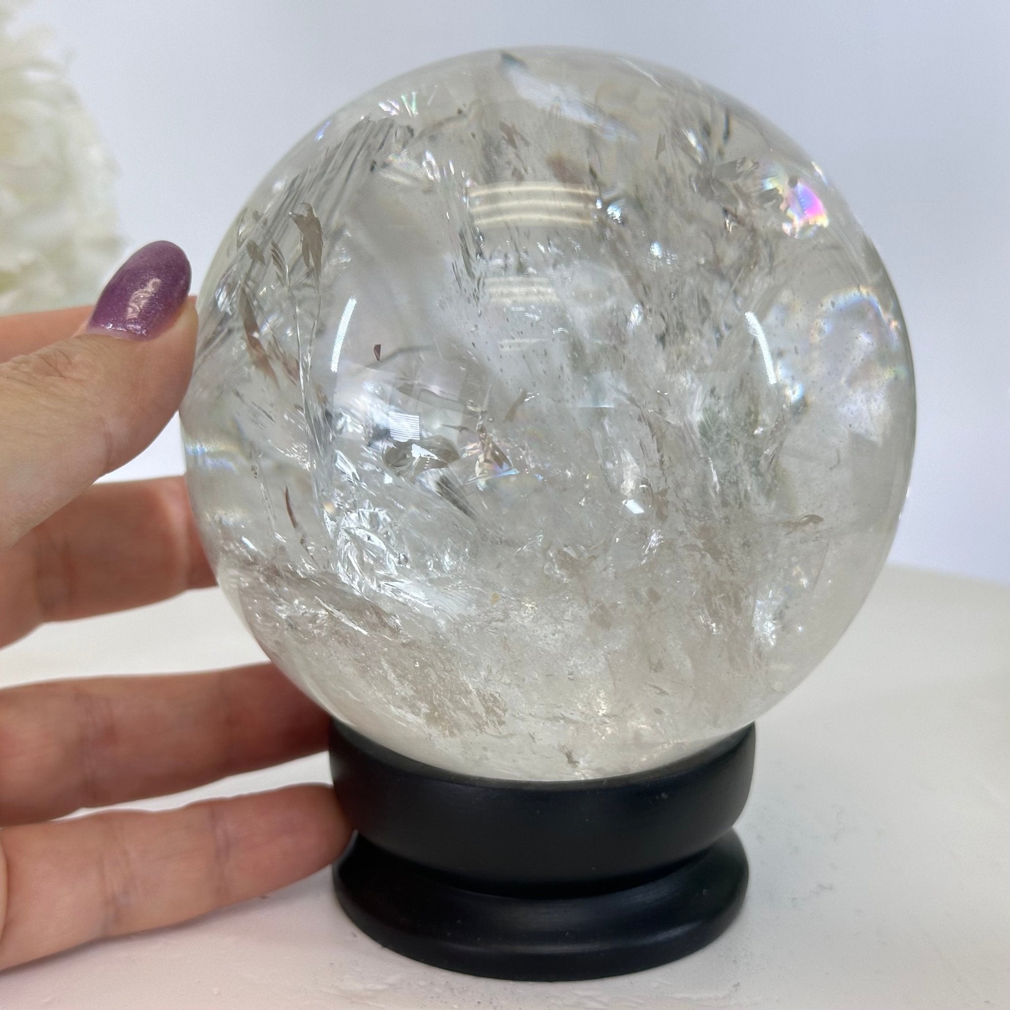 Super Quality Clear Quartz Sphere on a Metal Base 3.8 lbs & 5.2" Tall #5631 - 0031 - Brazil GemsBrazil GemsSuper Quality Clear Quartz Sphere on a Metal Base 3.8 lbs & 5.2" Tall #5631 - 0031Spheres5631 - 0031