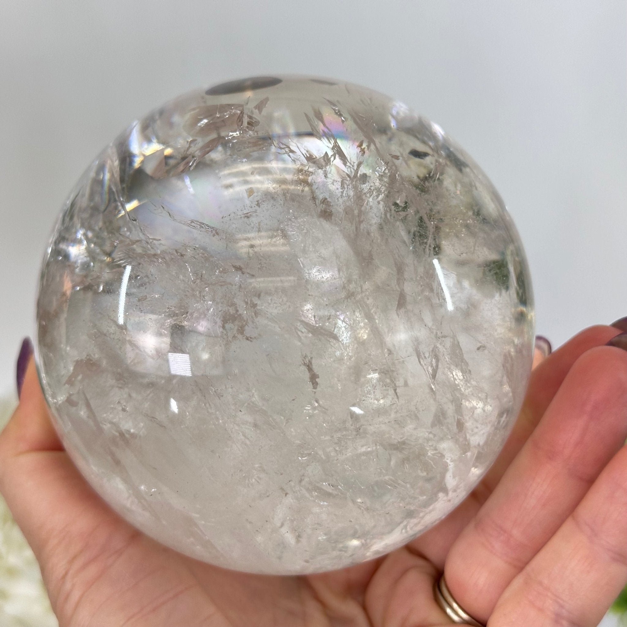 Super Quality Clear Quartz Sphere on a Metal Base 3.8 lbs & 5.2" Tall #5631 - 0031 - Brazil GemsBrazil GemsSuper Quality Clear Quartz Sphere on a Metal Base 3.8 lbs & 5.2" Tall #5631 - 0031Spheres5631 - 0031