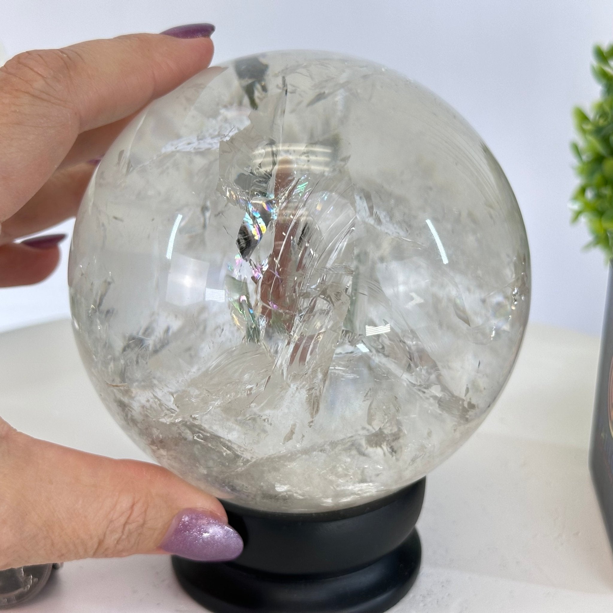 Super Quality Clear Quartz Sphere on a Metal Base 3.8 lbs & 5.2" Tall #5631 - 0031 - Brazil GemsBrazil GemsSuper Quality Clear Quartz Sphere on a Metal Base 3.8 lbs & 5.2" Tall #5631 - 0031Spheres5631 - 0031