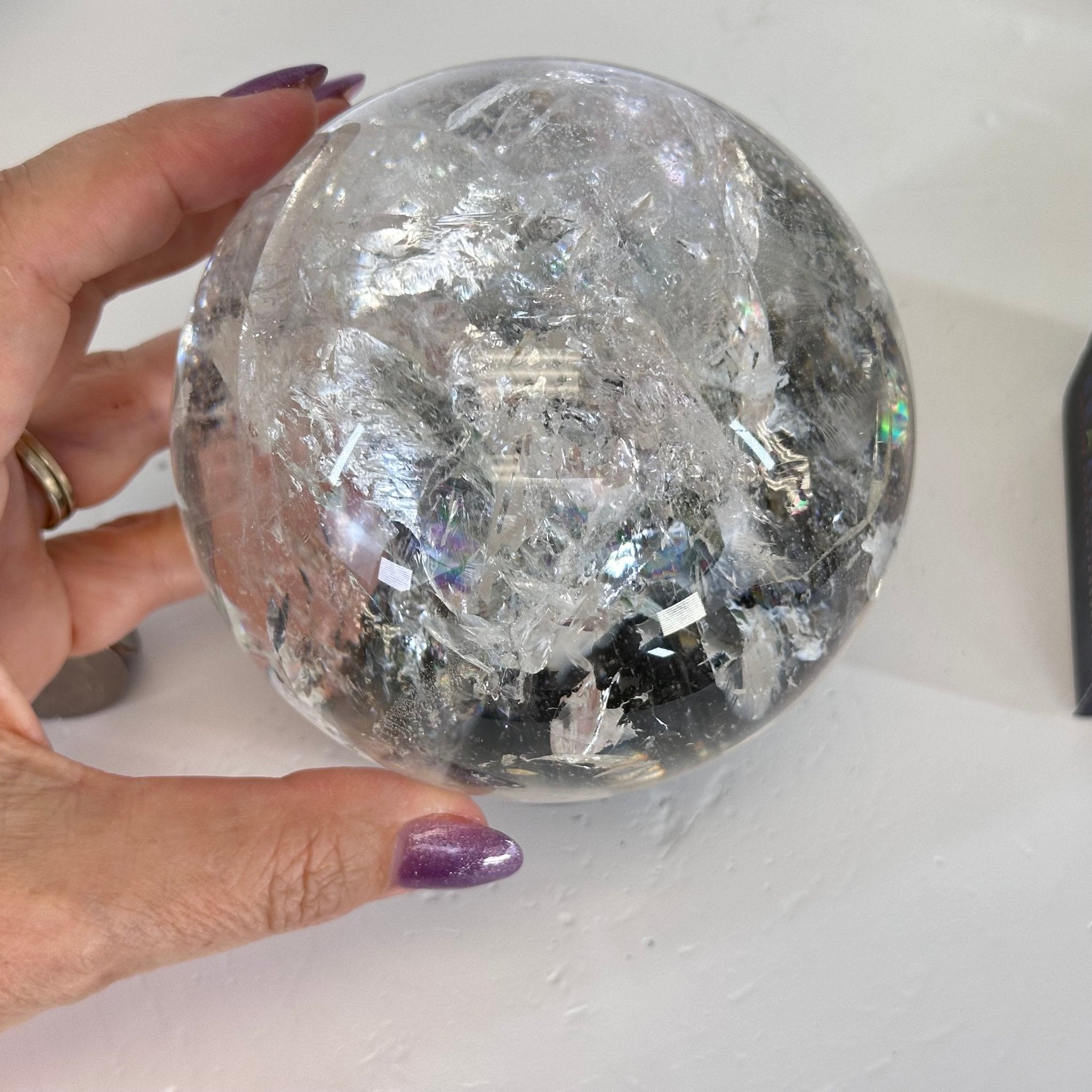 Super Quality Clear Quartz Sphere on a Metal Base 3.8 lbs & 7.5" Tall #5631 - 0030 - Brazil GemsBrazil GemsSuper Quality Clear Quartz Sphere on a Metal Base 3.8 lbs & 7.5" Tall #5631 - 0030Spheres5631 - 0030