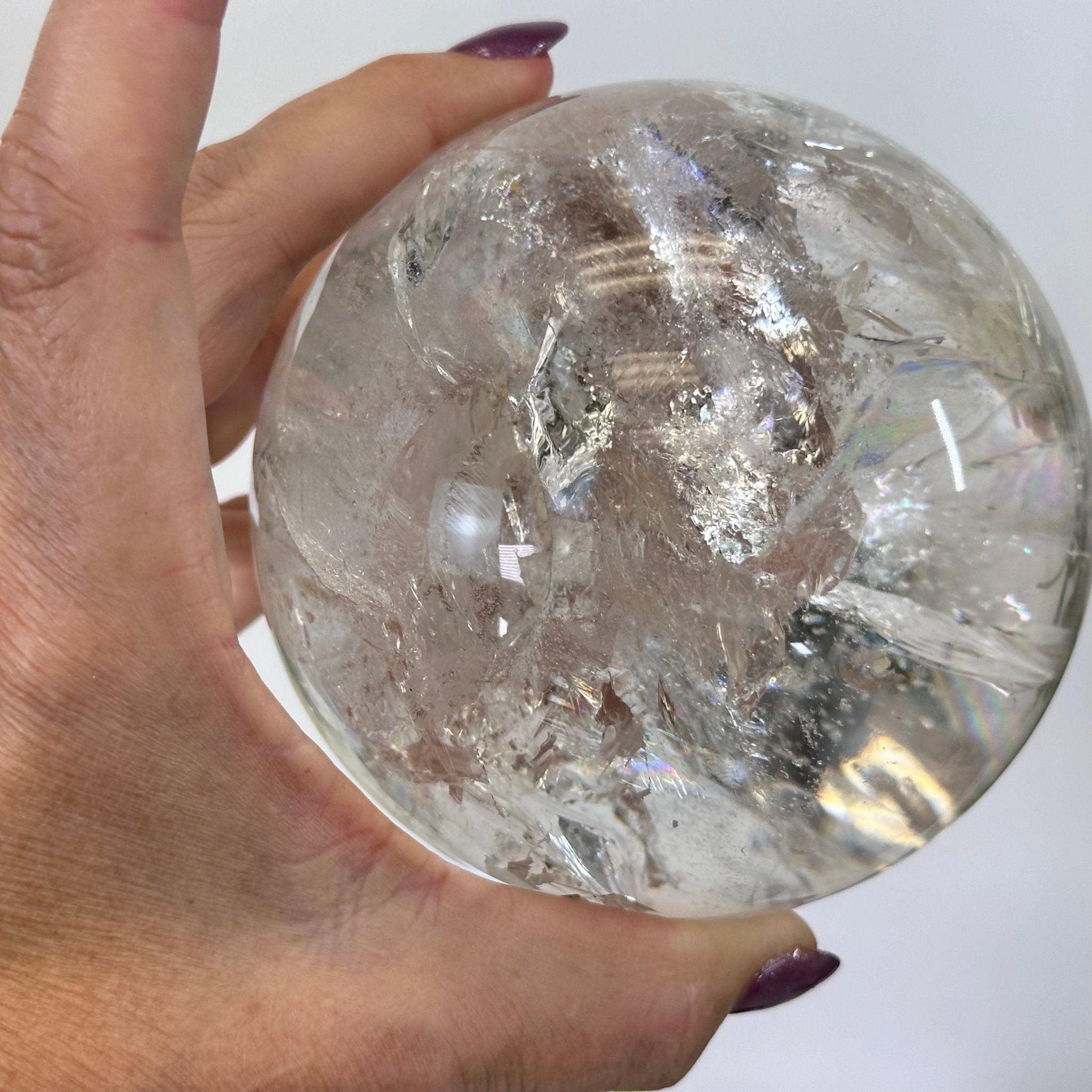 Super Quality Clear Quartz Sphere on a Metal Base 3.8 lbs & 7.5" Tall #5631 - 0030 - Brazil GemsBrazil GemsSuper Quality Clear Quartz Sphere on a Metal Base 3.8 lbs & 7.5" Tall #5631 - 0030Spheres5631 - 0030