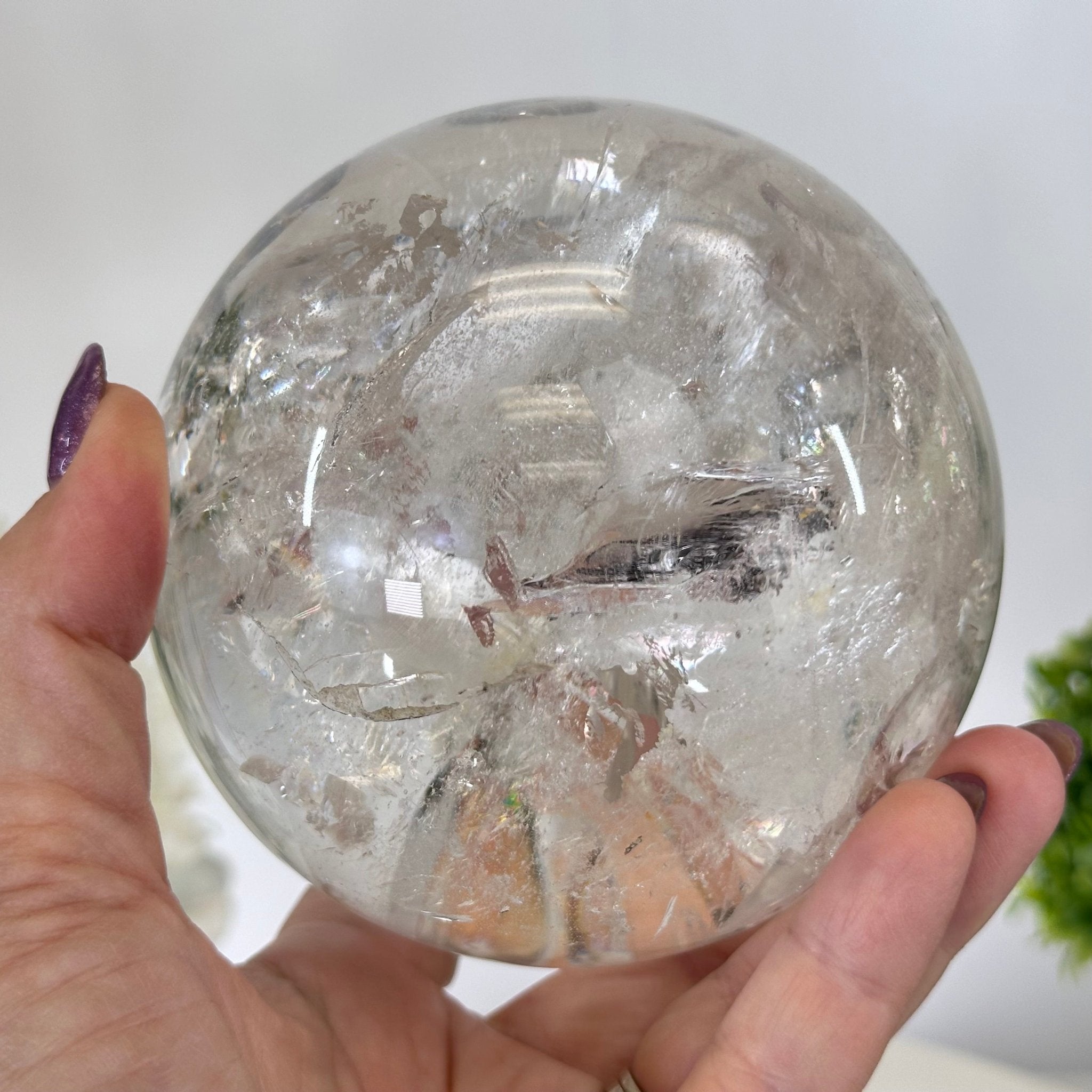 Super Quality Clear Quartz Sphere on a Metal Base 3.8 lbs & 7.5" Tall #5631 - 0030 - Brazil GemsBrazil GemsSuper Quality Clear Quartz Sphere on a Metal Base 3.8 lbs & 7.5" Tall #5631 - 0030Spheres5631 - 0030