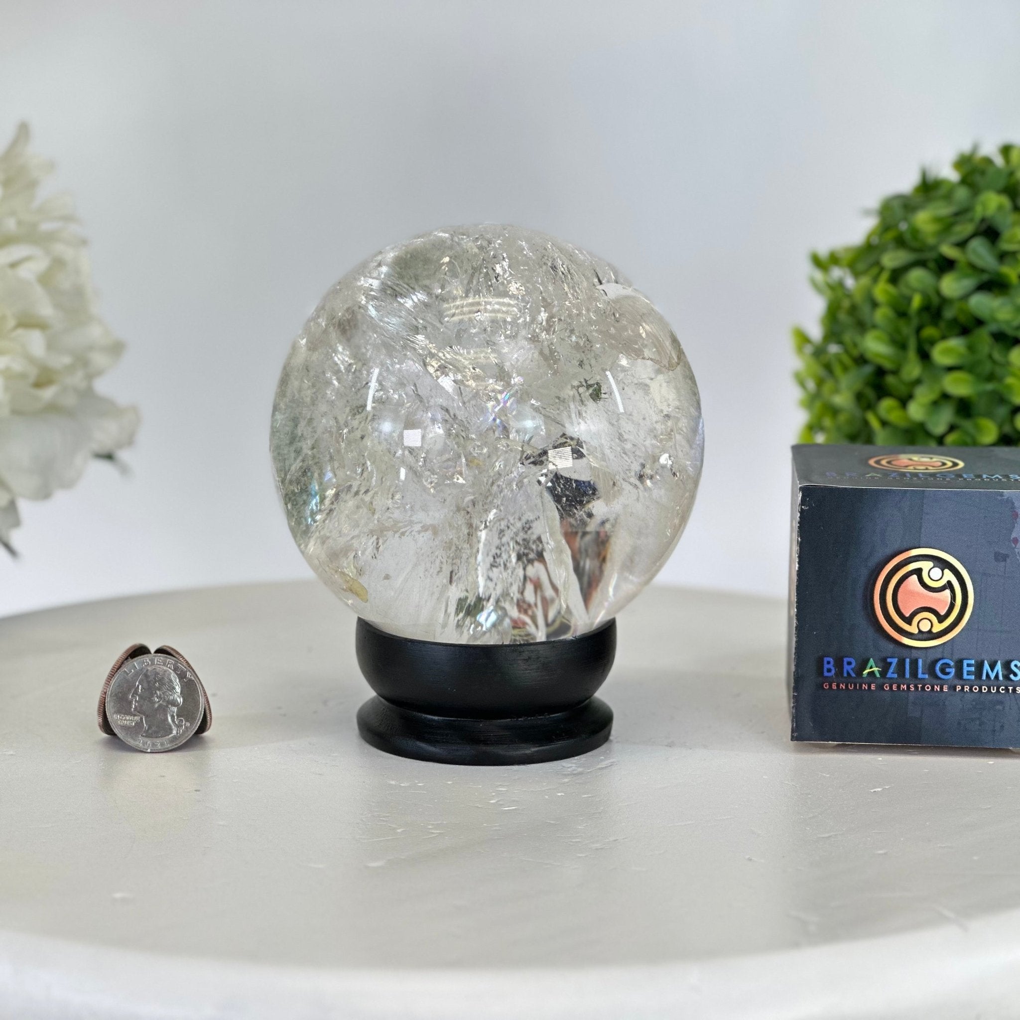 Super Quality Clear Quartz Sphere on a Metal Base 3.8 lbs & 7.5" Tall #5631 - 0030 - Brazil GemsBrazil GemsSuper Quality Clear Quartz Sphere on a Metal Base 3.8 lbs & 7.5" Tall #5631 - 0030Spheres5631 - 0030