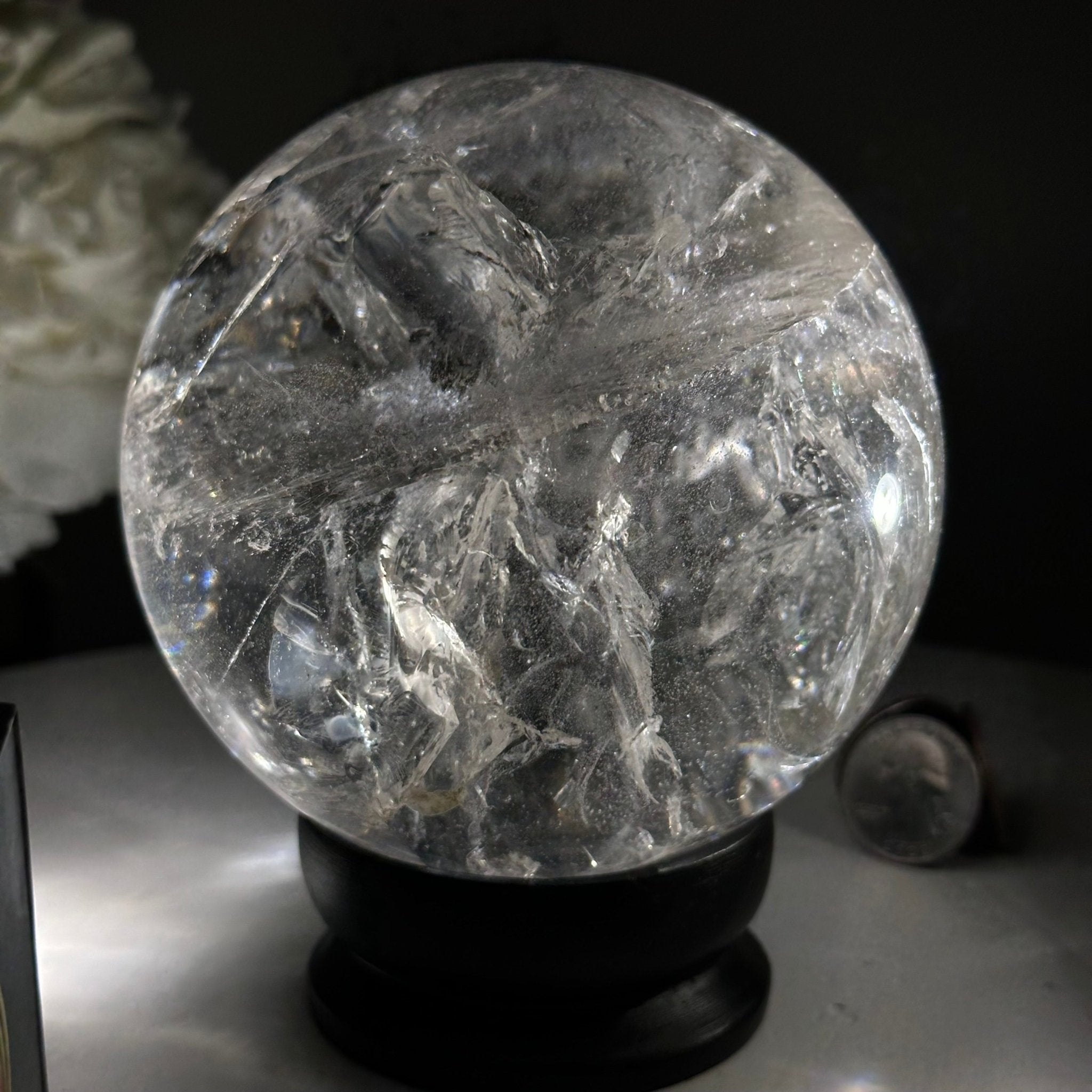 Super Quality Clear Quartz Sphere on a Metal Base 3.8 lbs & 7.5" Tall #5631 - 0030 - Brazil GemsBrazil GemsSuper Quality Clear Quartz Sphere on a Metal Base 3.8 lbs & 7.5" Tall #5631 - 0030Spheres5631 - 0030