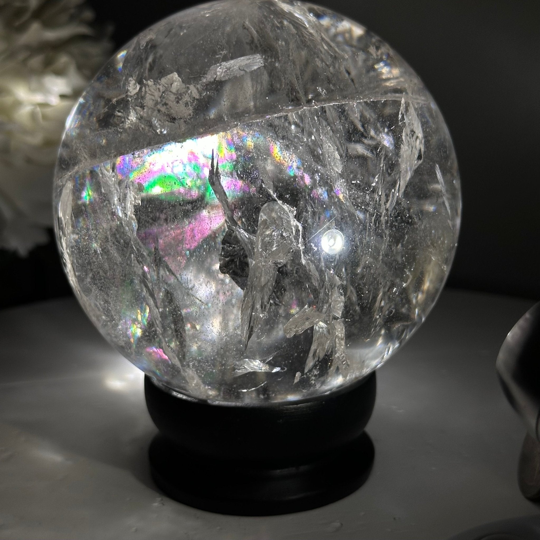 Super Quality Clear Quartz Sphere on a Metal Base 3.8 lbs & 7.5" Tall #5631 - 0030 - Brazil GemsBrazil GemsSuper Quality Clear Quartz Sphere on a Metal Base 3.8 lbs & 7.5" Tall #5631 - 0030Spheres5631 - 0030