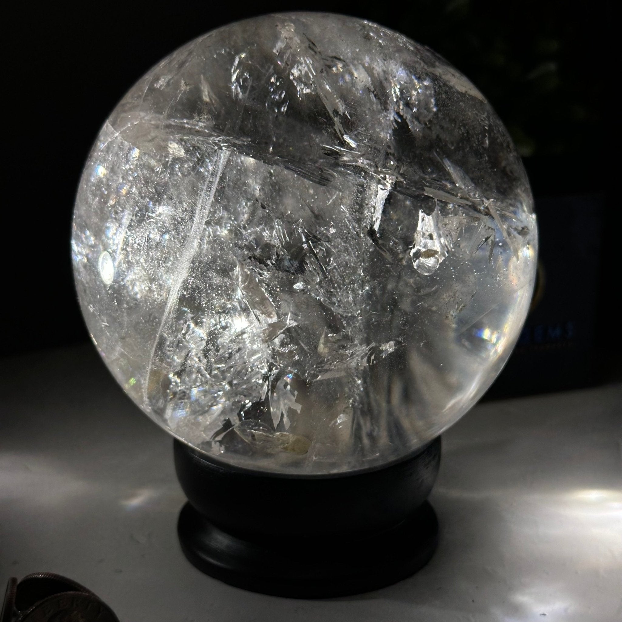 Super Quality Clear Quartz Sphere on a Metal Base 3.8 lbs & 7.5" Tall #5631 - 0030 - Brazil GemsBrazil GemsSuper Quality Clear Quartz Sphere on a Metal Base 3.8 lbs & 7.5" Tall #5631 - 0030Spheres5631 - 0030