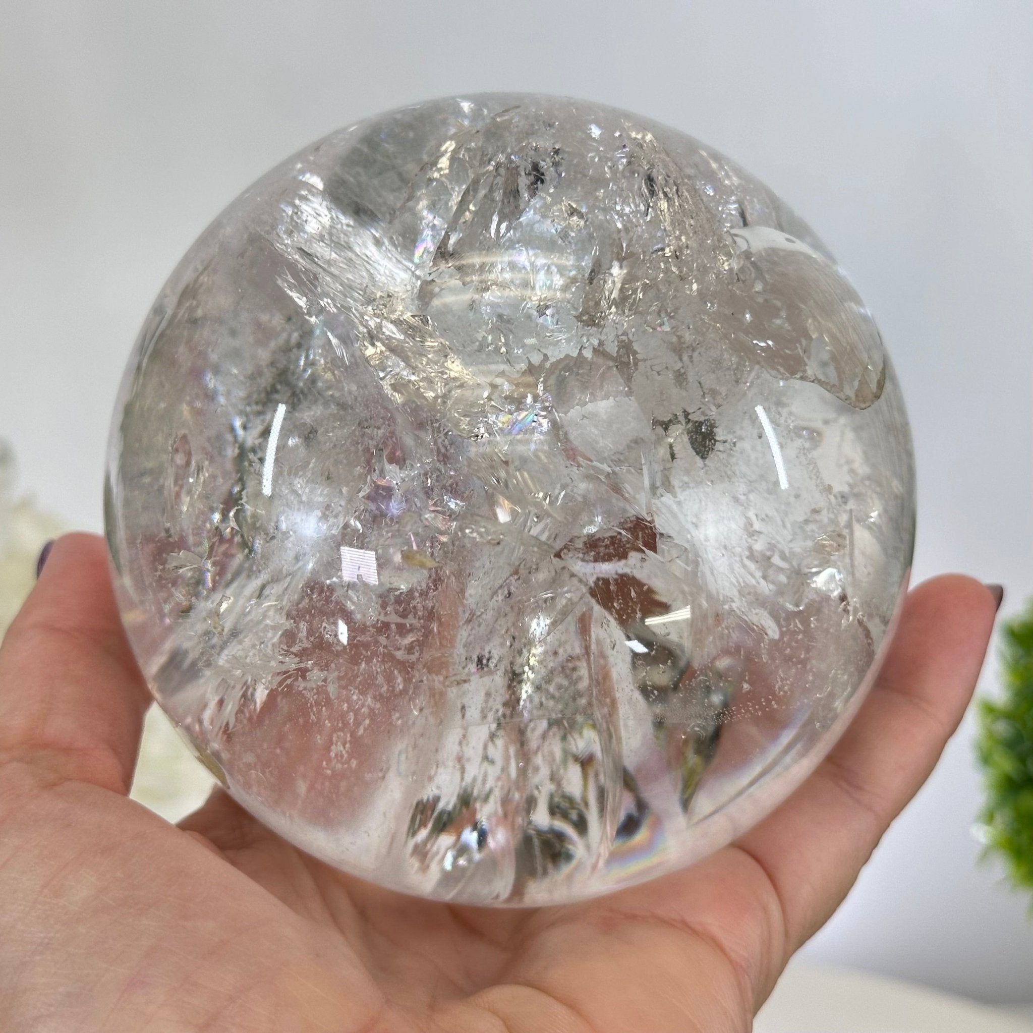 Super Quality Clear Quartz Sphere on a Metal Base 3.8 lbs & 7.5" Tall #5631 - 0030 - Brazil GemsBrazil GemsSuper Quality Clear Quartz Sphere on a Metal Base 3.8 lbs & 7.5" Tall #5631 - 0030Spheres5631 - 0030