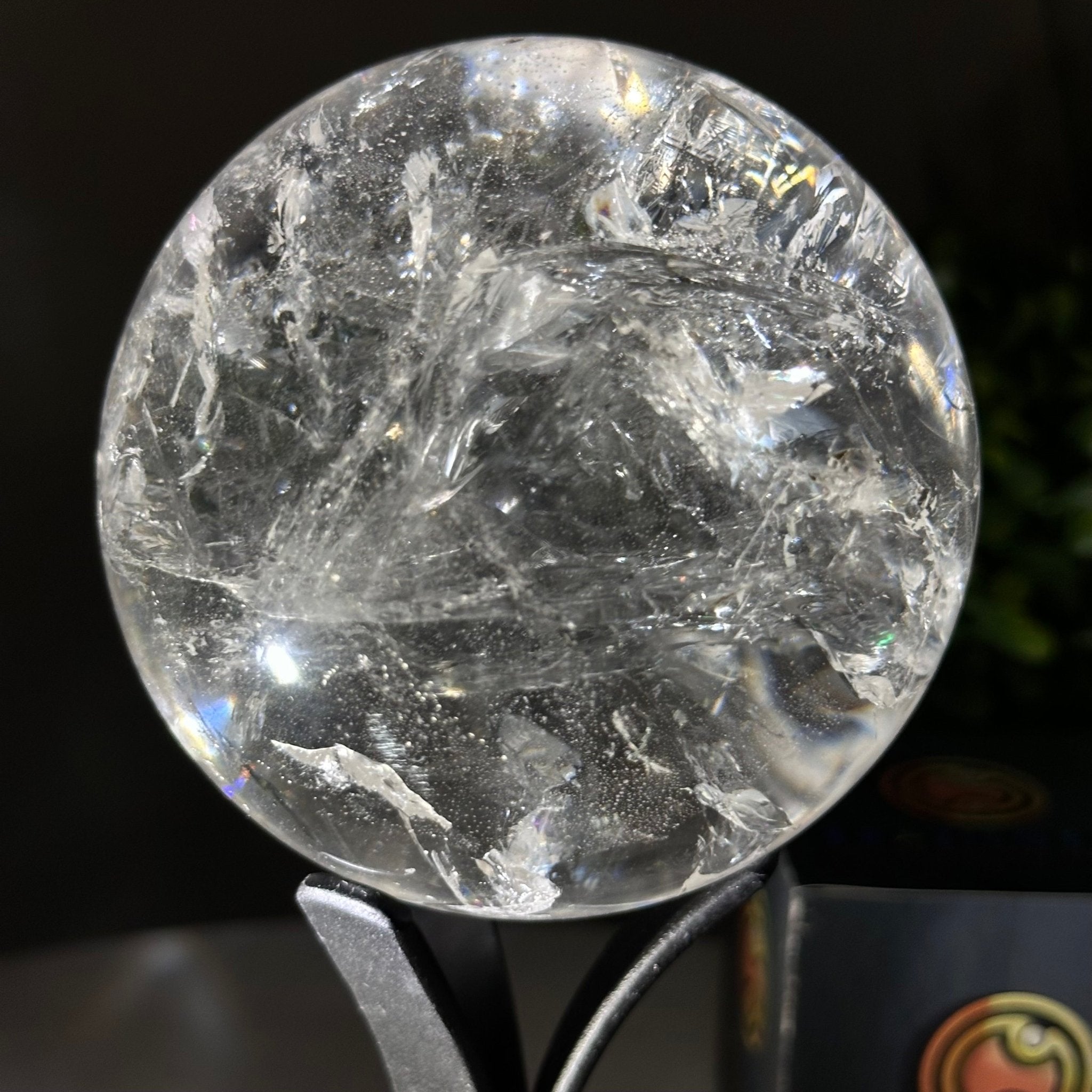 Super Quality Clear Quartz Sphere on Metal Base 1.7 lbs & 7.1" Tall #5631 - 0023 - Brazil GemsBrazil GemsSuper Quality Clear Quartz Sphere on Metal Base 1.7 lbs & 7.1" Tall #5631 - 0023Spheres5631 - 0023