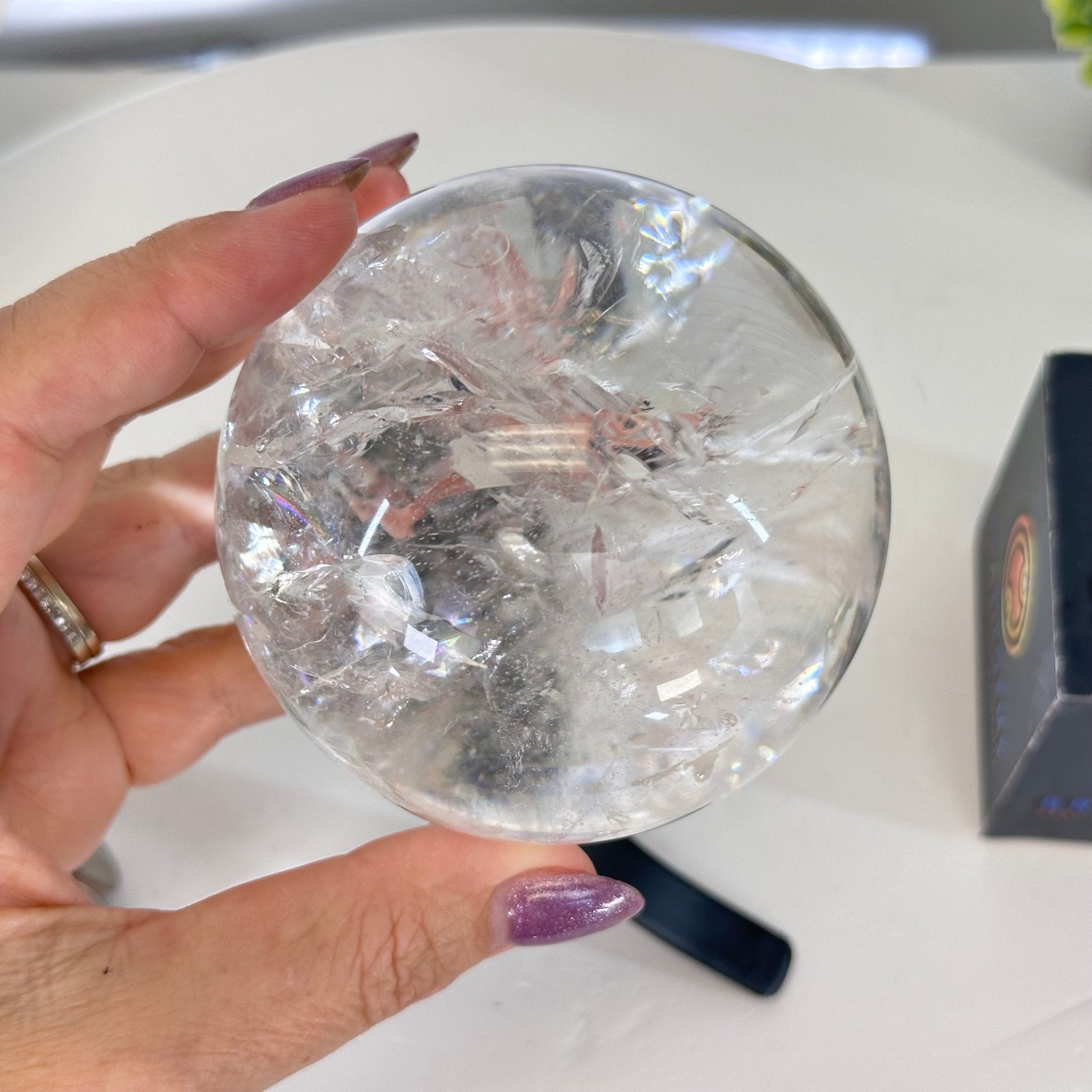 Super Quality Clear Quartz Sphere on Metal Base 1.7 lbs & 7.1" Tall #5631 - 0023 - Brazil GemsBrazil GemsSuper Quality Clear Quartz Sphere on Metal Base 1.7 lbs & 7.1" Tall #5631 - 0023Spheres5631 - 0023