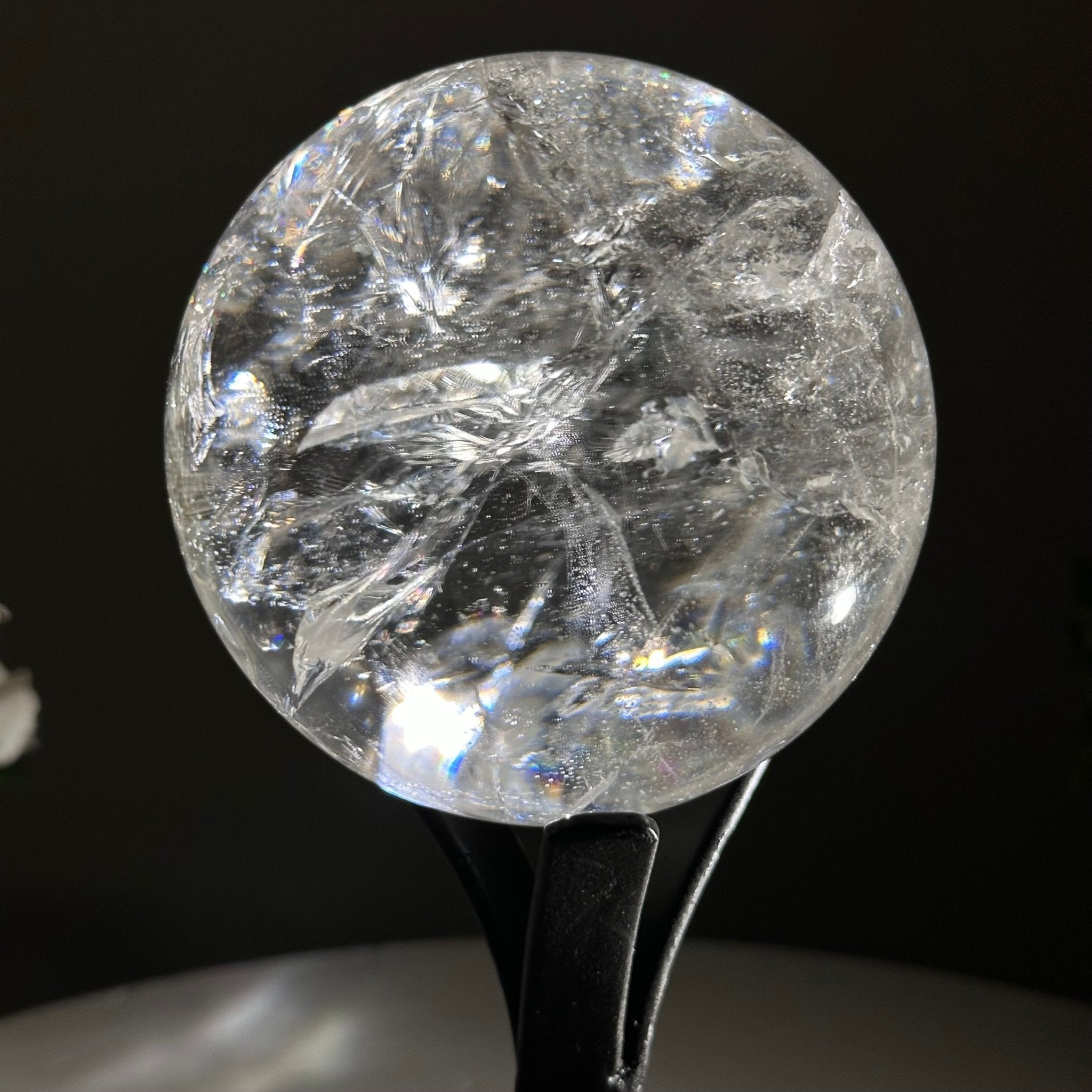 Super Quality Clear Quartz Sphere on Metal Base 1.7 lbs & 7.1" Tall #5631 - 0023 - Brazil GemsBrazil GemsSuper Quality Clear Quartz Sphere on Metal Base 1.7 lbs & 7.1" Tall #5631 - 0023Spheres5631 - 0023